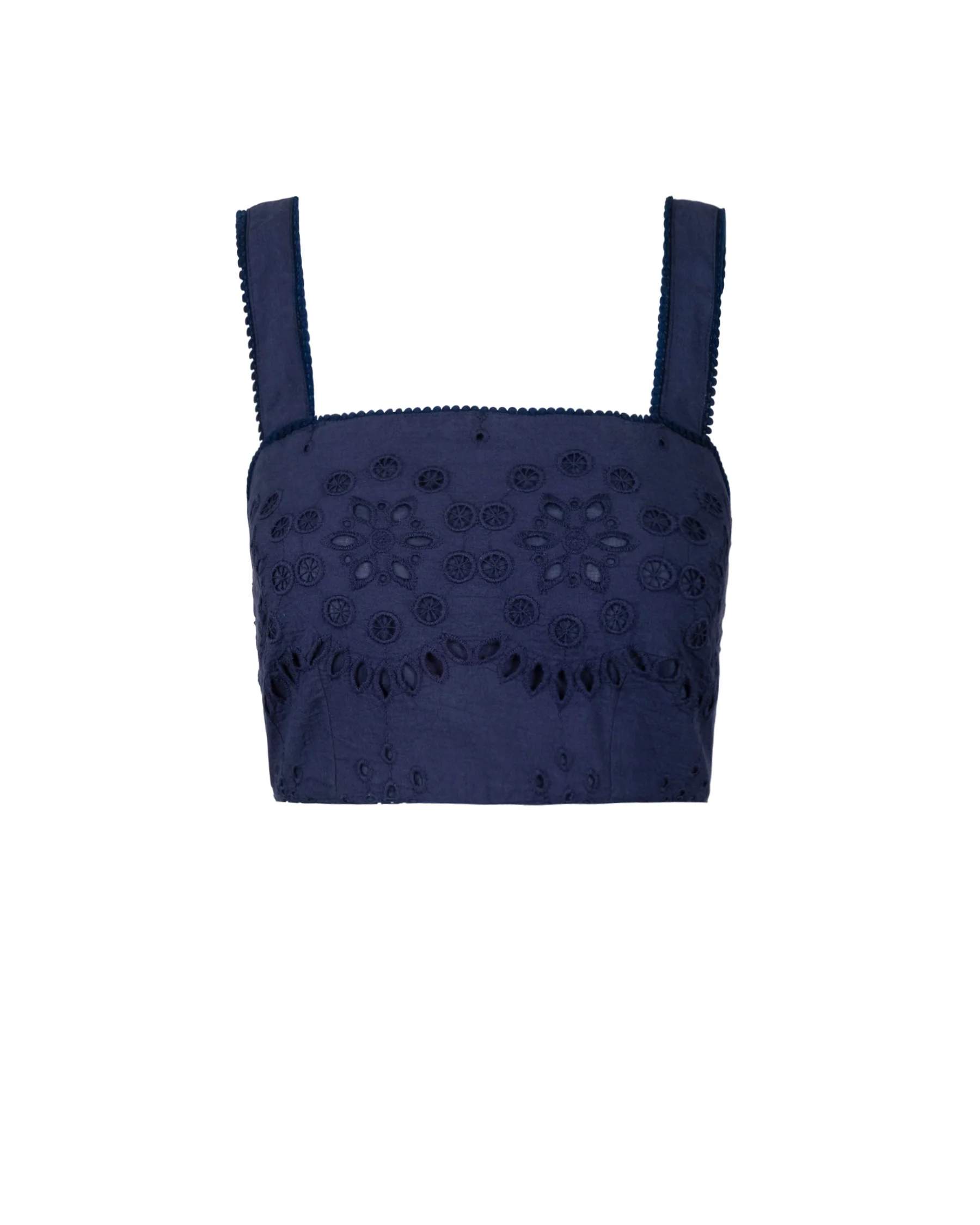 Ilyssa Crop Top In Navy Calypso Eyelet - Mycitystee