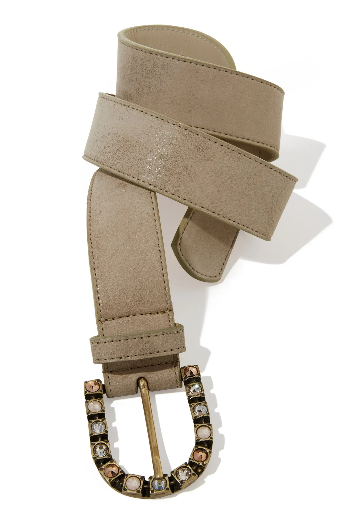 Metal And Gem Leather Buckle Belt Nude - Mycitystee