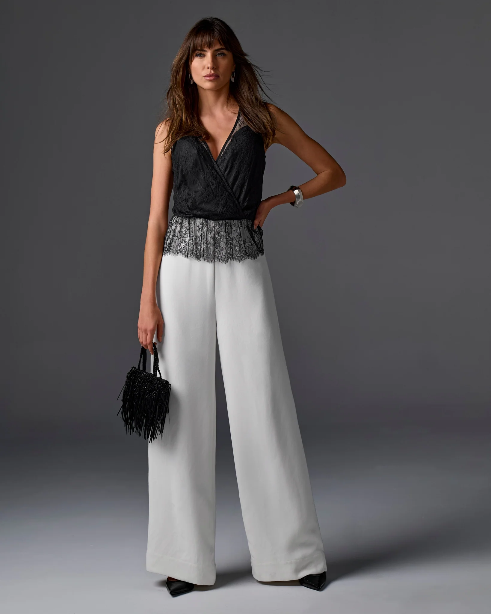 Peplum Lace Jumpsuit Black/White - Mycitystee