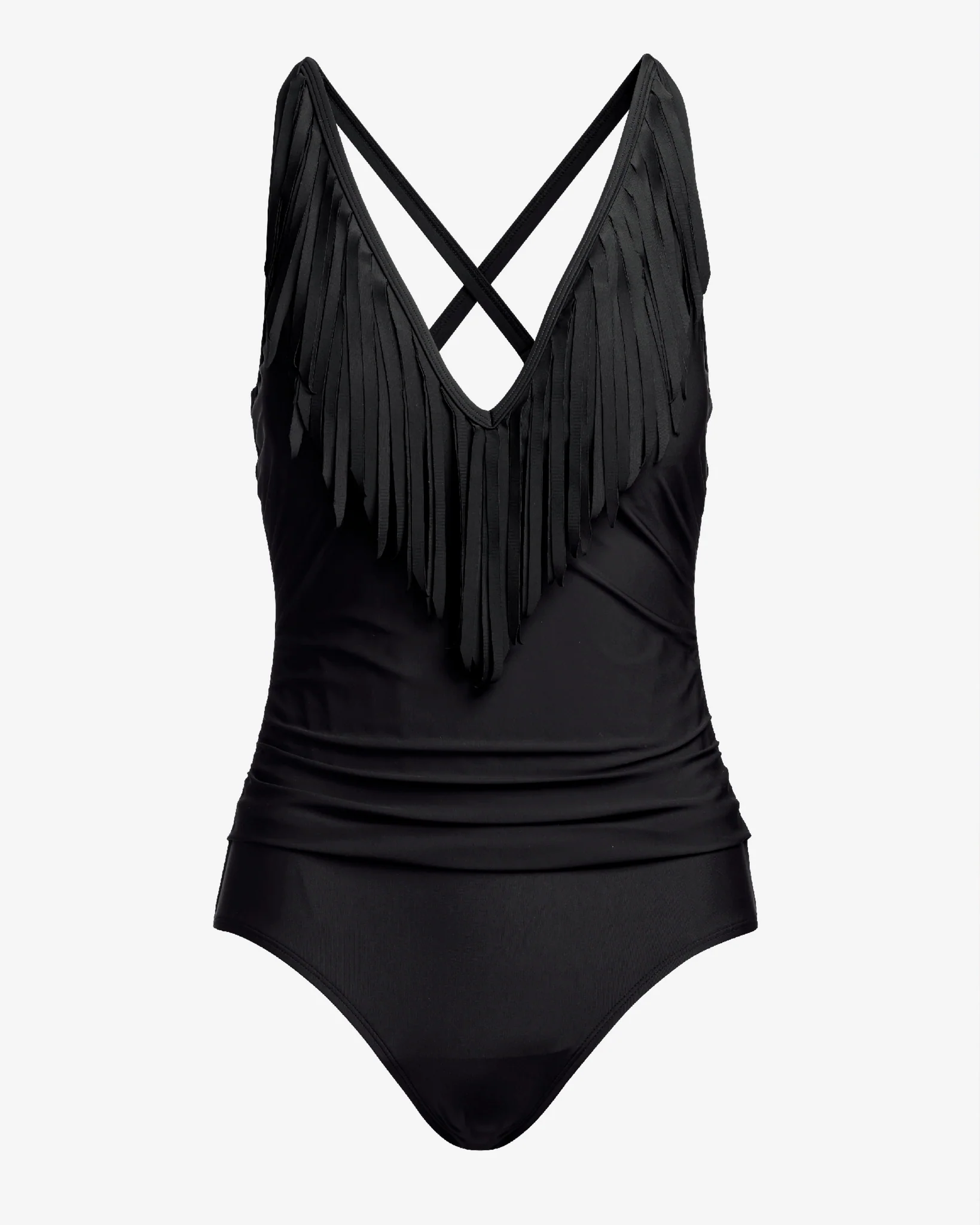 Fringe Halter V Neck One Piece Black - Mycitystee