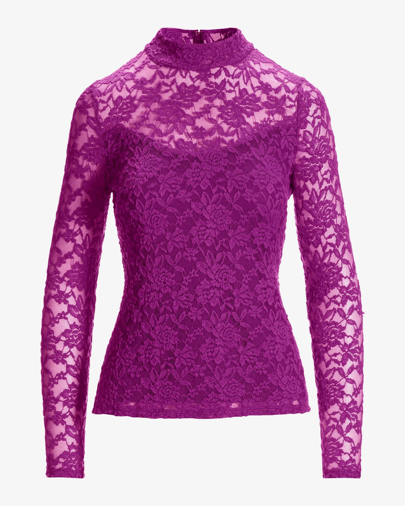 All Over Lace Mock Neck Top Hollyhock - Mycitystee