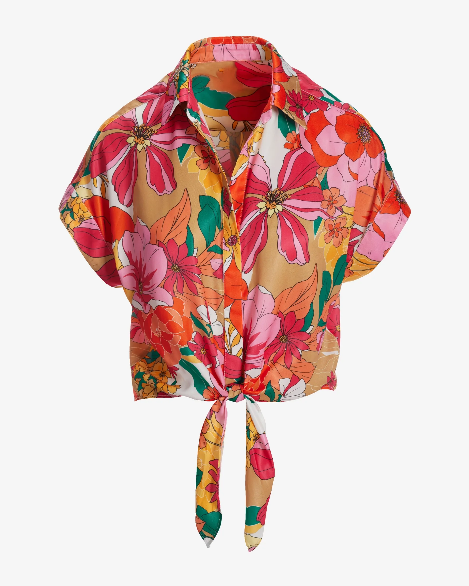 Chic Floral Garden Print Short Sleeve Button-Up Shirt Multi - Mycitystee