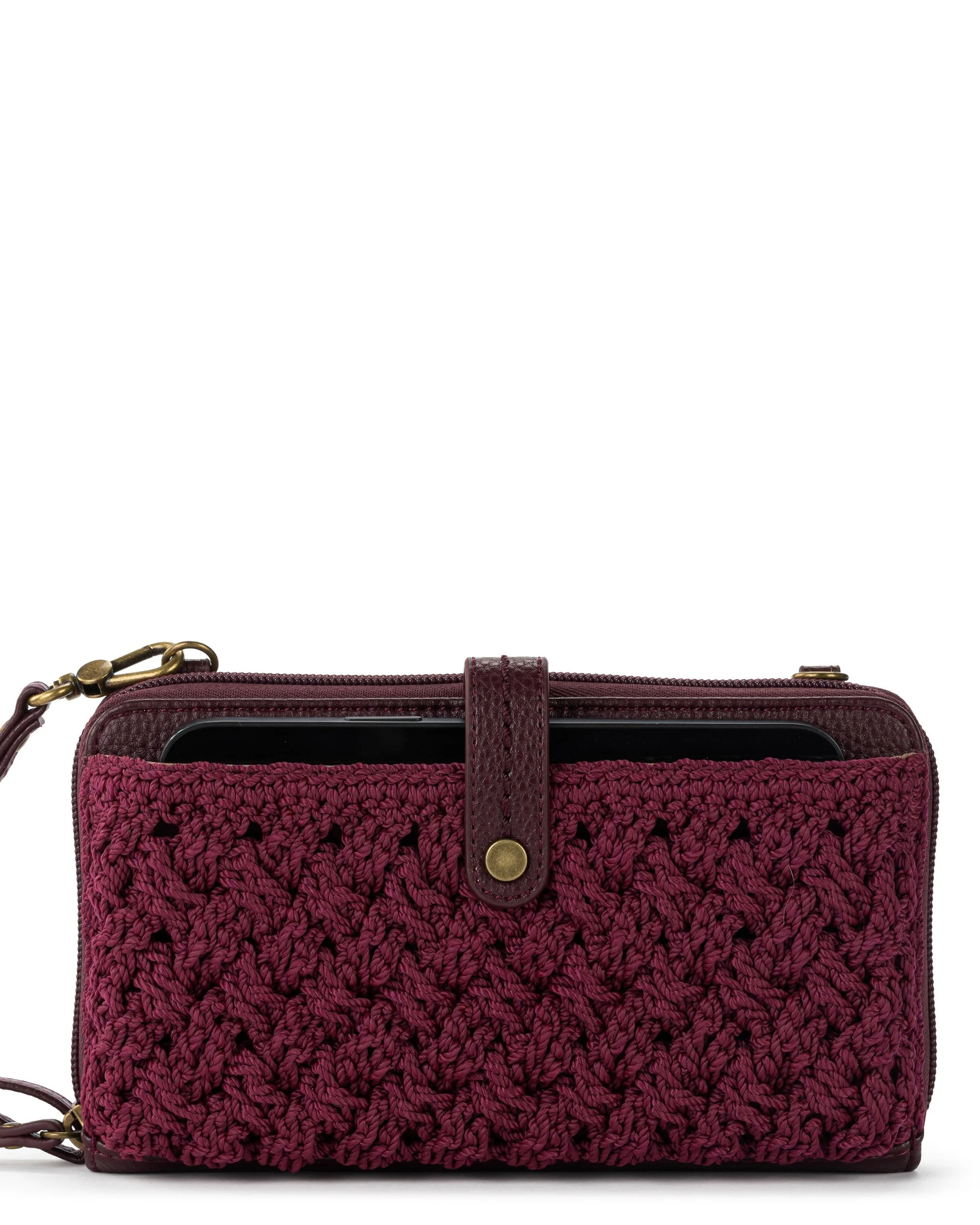 Iris Smartphone Wallet - Hand Crochet - Black Cherry Cozy Weave - Mycitystee