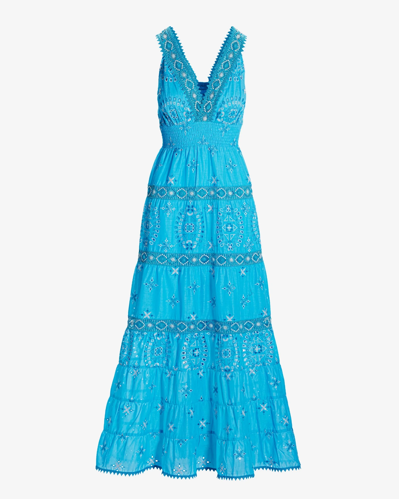 Metallic Lace-Inset Eyelet Maxi Dress Bachelor Button - Mycitystee