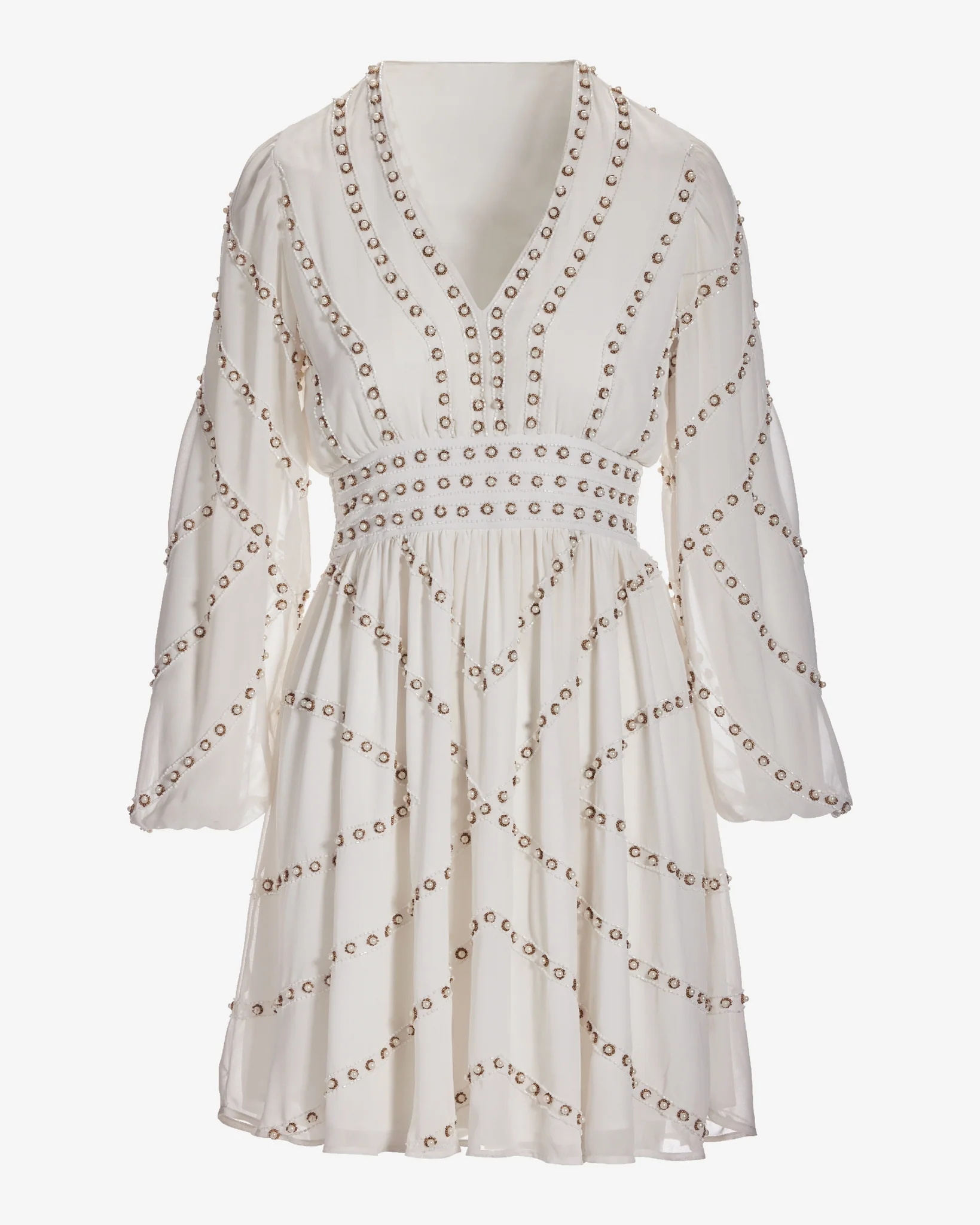 Pearl Detail Boho A Line Dress Ivory - Mycitystee