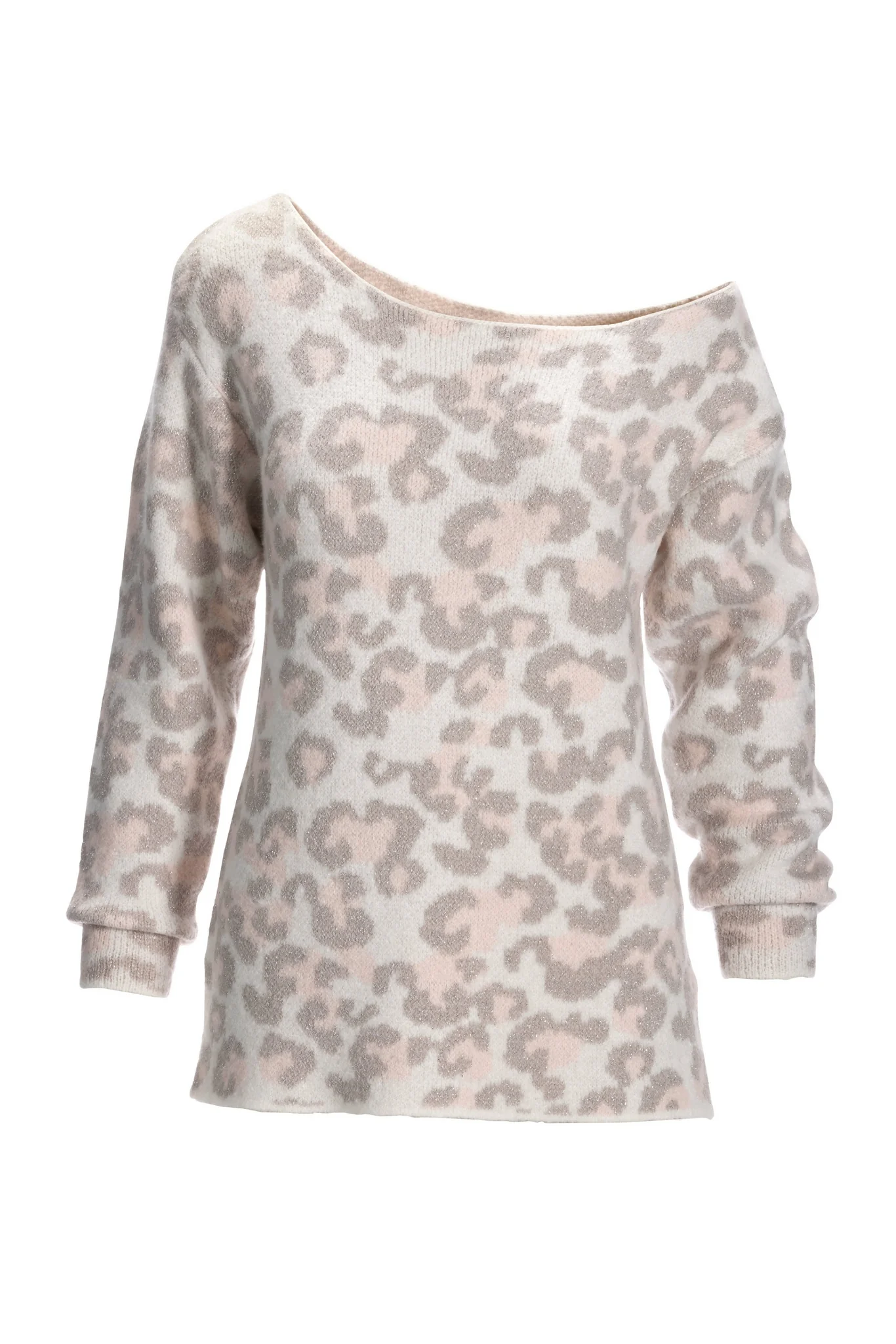 Lurex Animal Jacquard Slouchy Sweater Gray Multi - Mycitystee