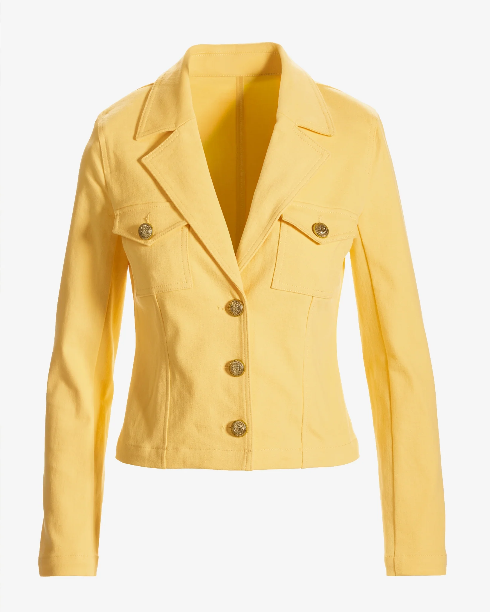 Modern Length Crest Button Luxe Denim Jacket Lemon Drop - Mycitystee