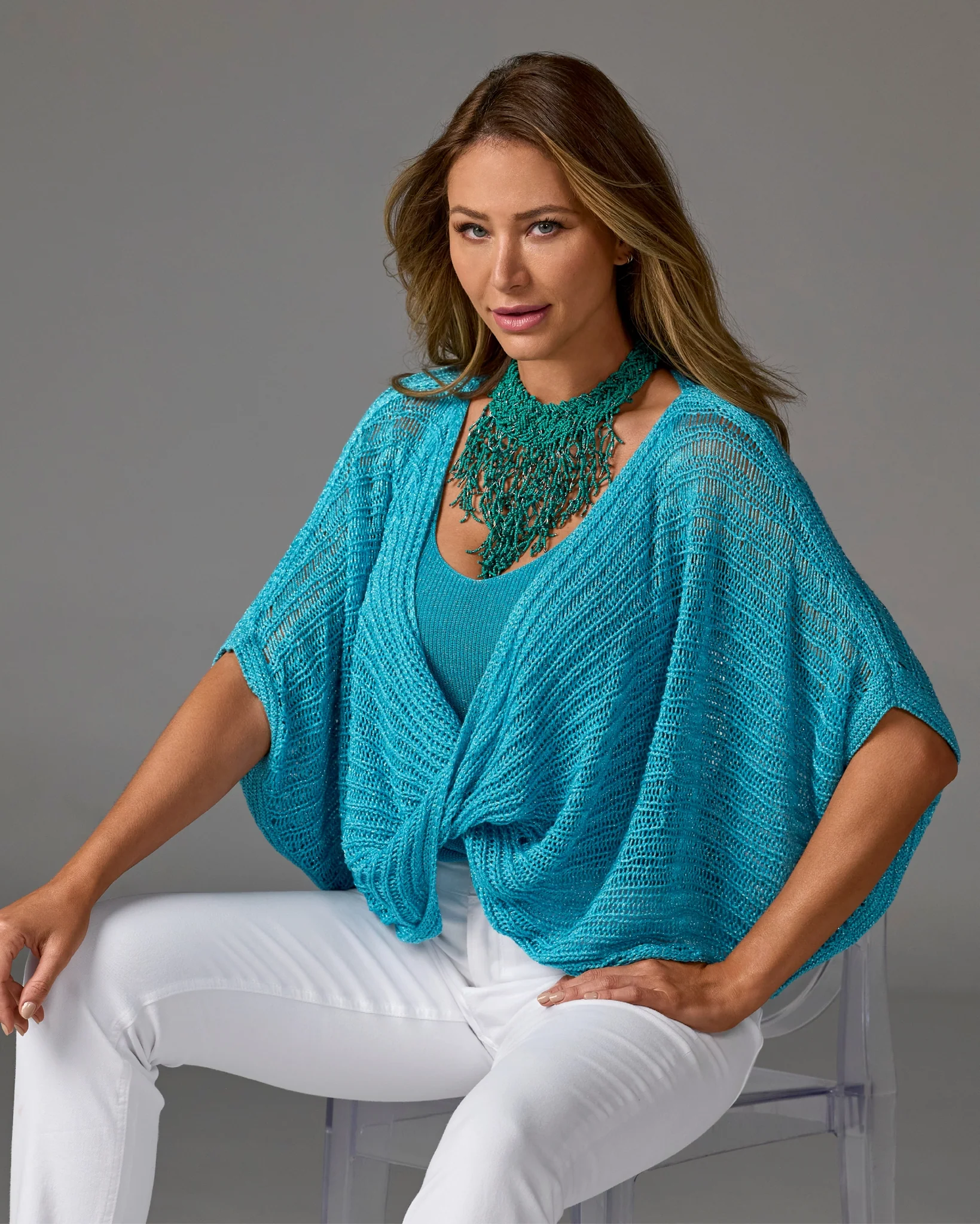 Metallic Twist Sweater Poncho Bachelor Button - Mycitystee