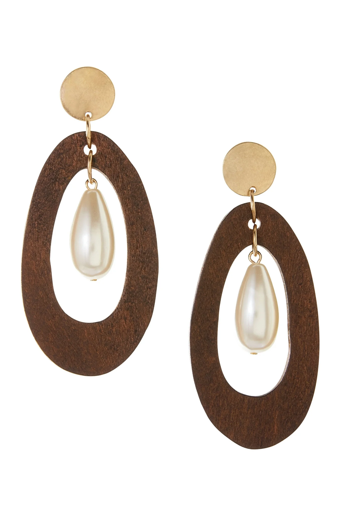 Faux Pearl And Wood Teardrop Earrings Multi - Mycitystee