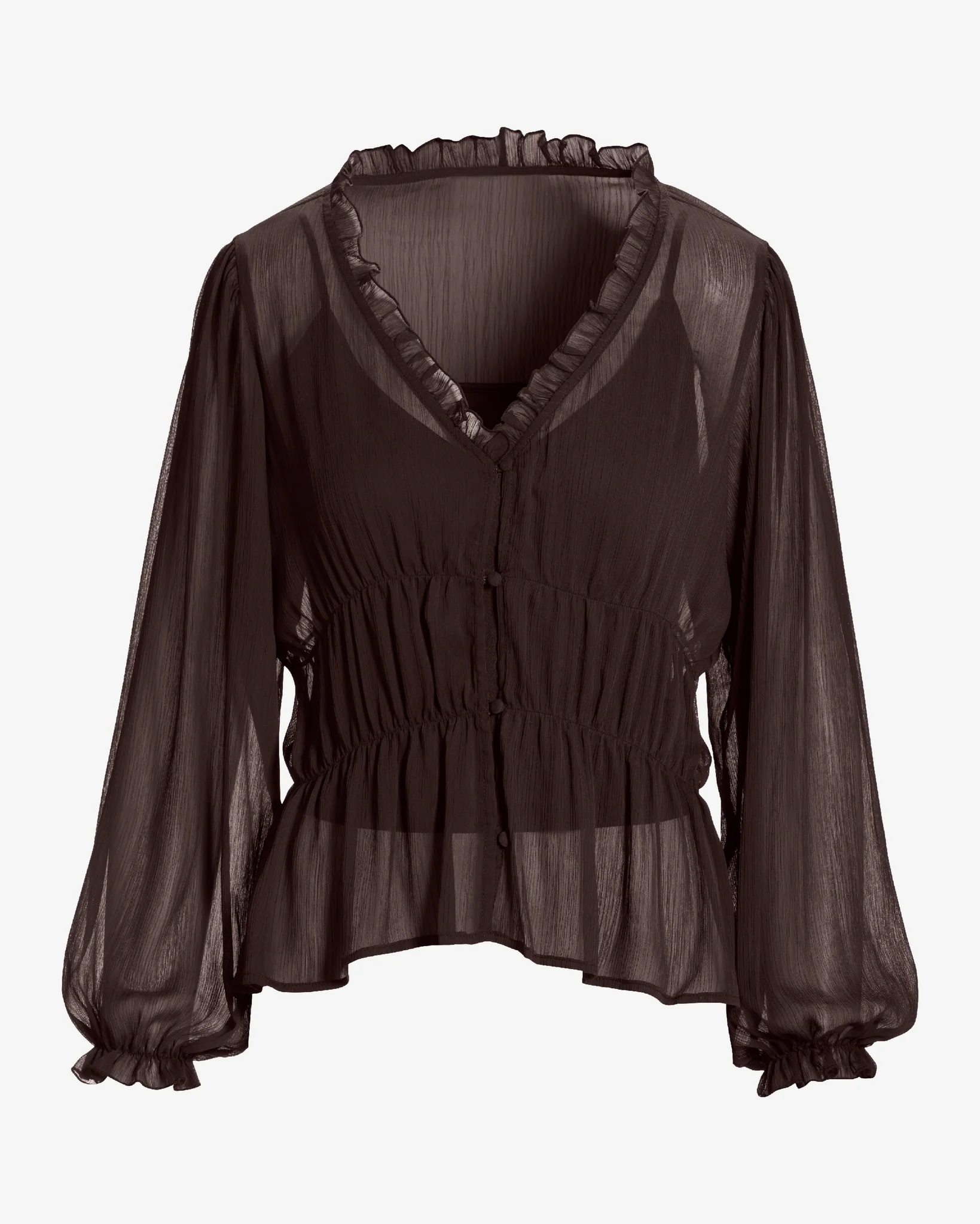 Easy Chic Balloon Sleeve Blouse Brown - Mycitystee