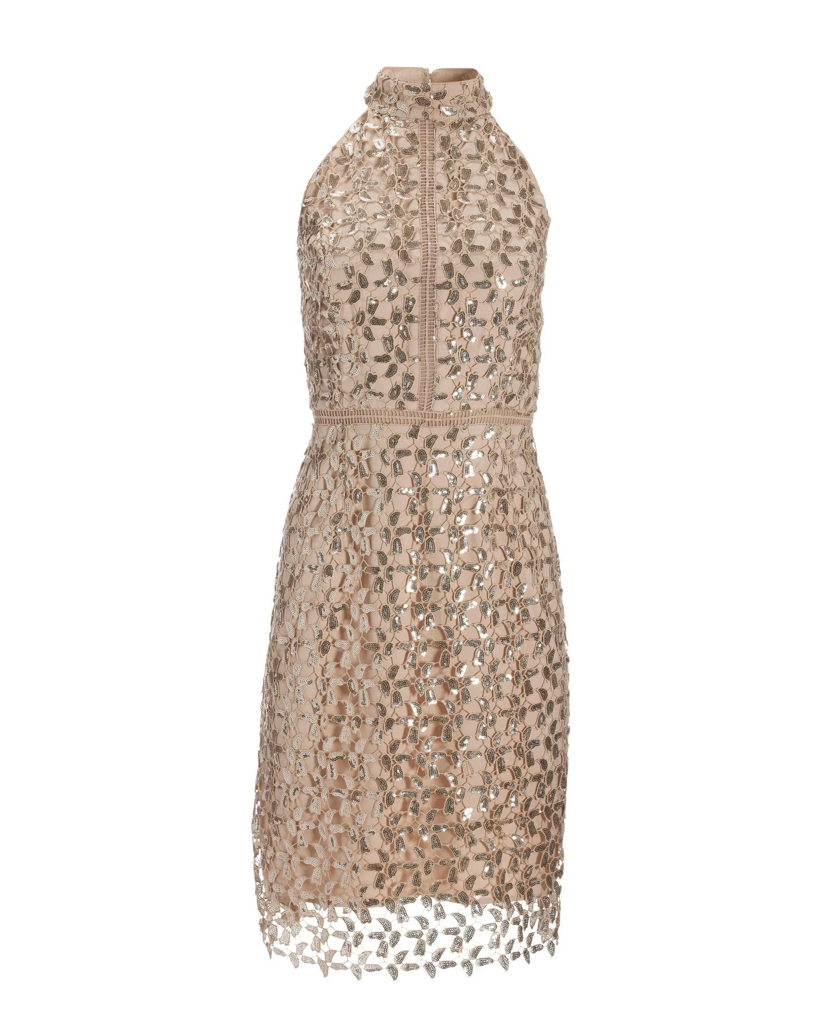 Sequin Lace Mock Neck Sheath Dress Champagne - Mycitystee