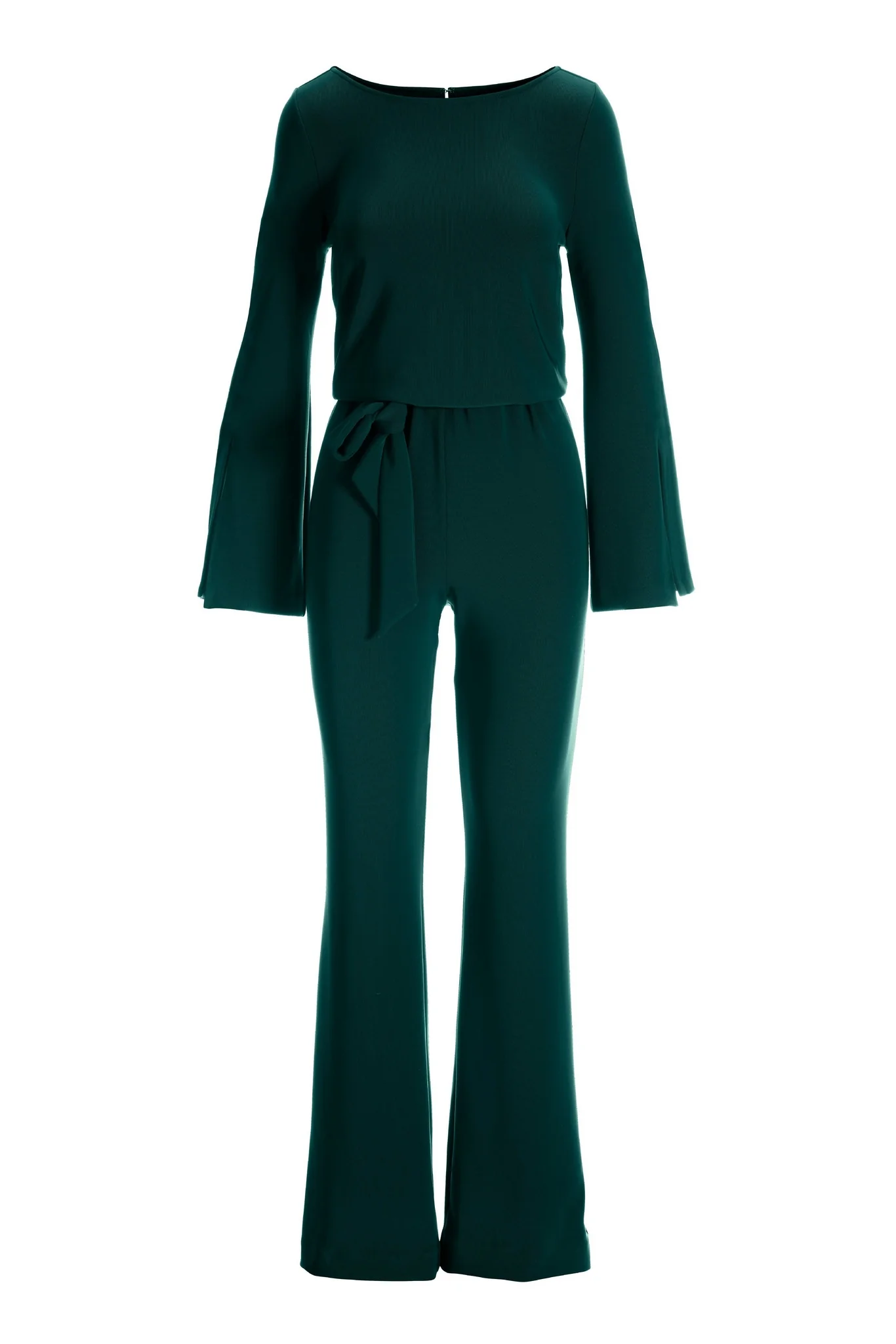 Beyond Travel Long Sleeve Tie Waist Jumpsuit Deep Emerald - Mycitystee