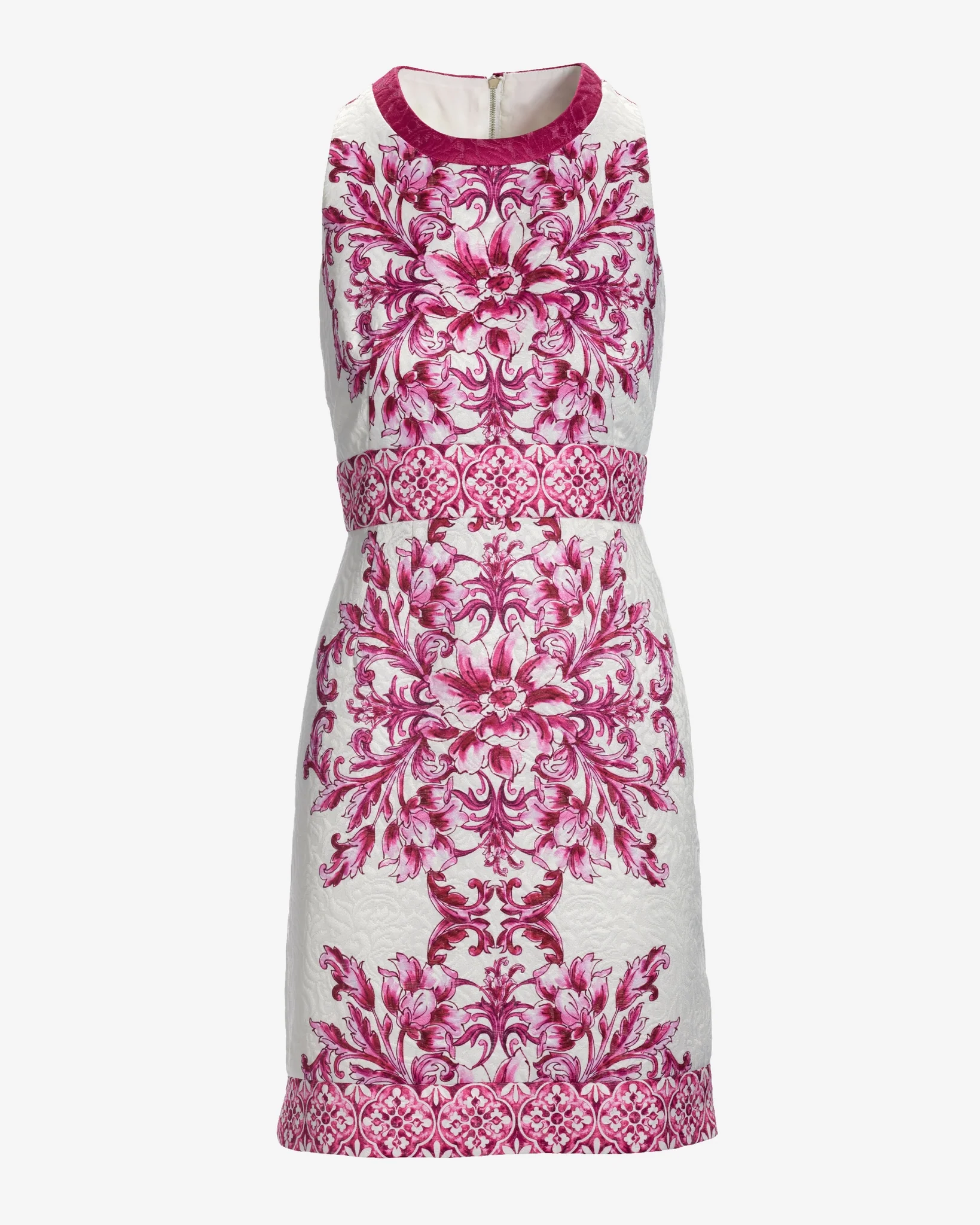 Tile Print Textured Jacquard Sheath Dress Pink Multi - Mycitystee