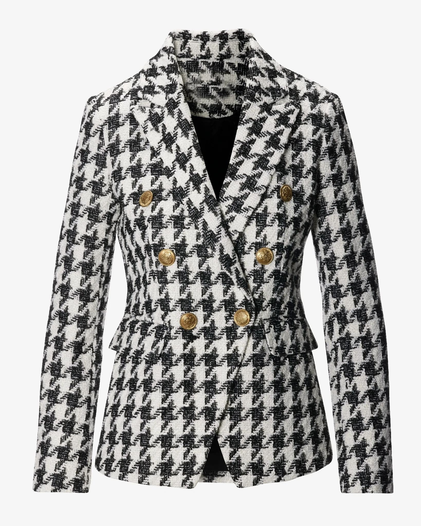 Houndstooth Double Breasted Blazer Black/White - Mycitystee