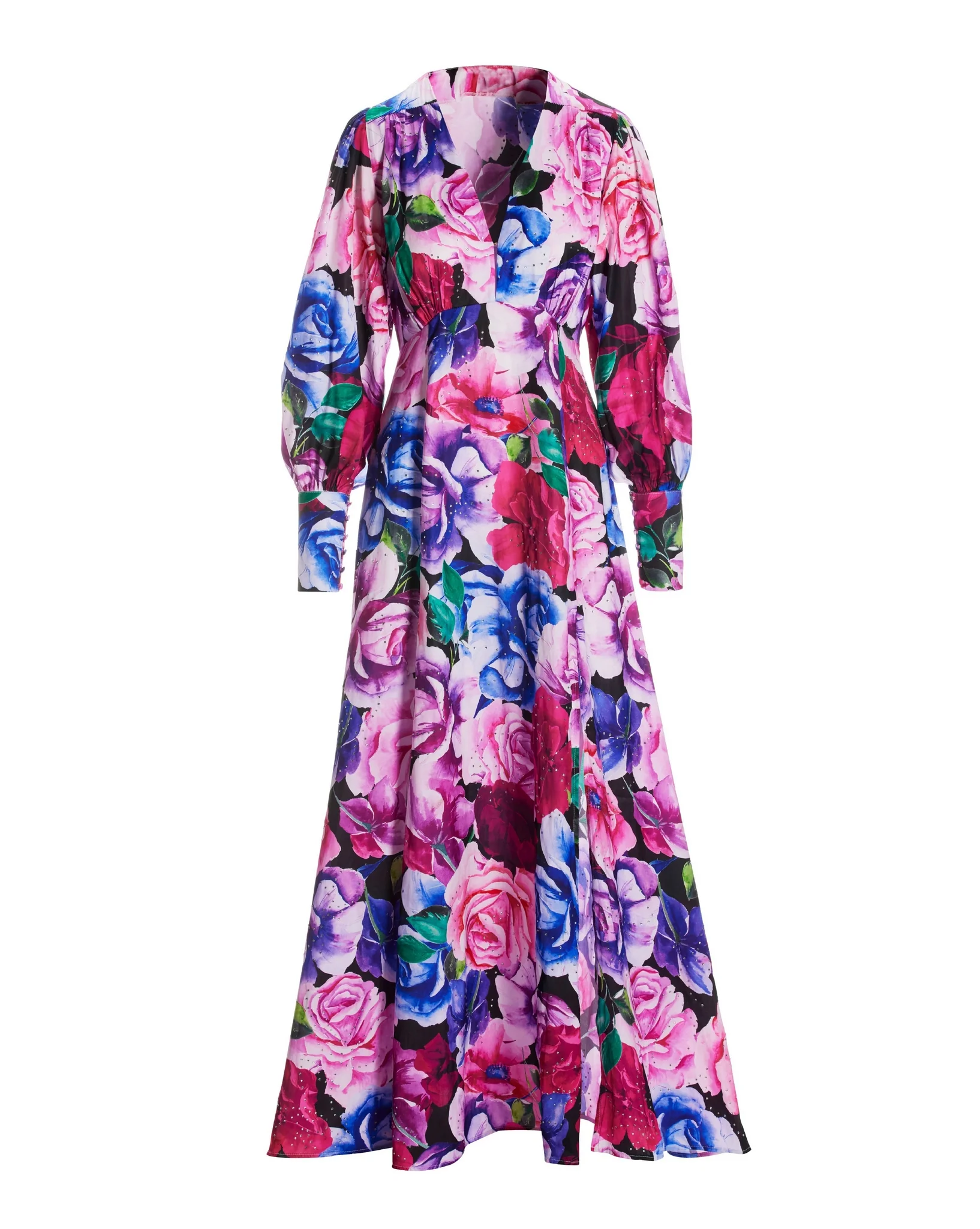 Exploded Fleurs Print V Neck Maxi Dress Pink/Purple - Mycitystee