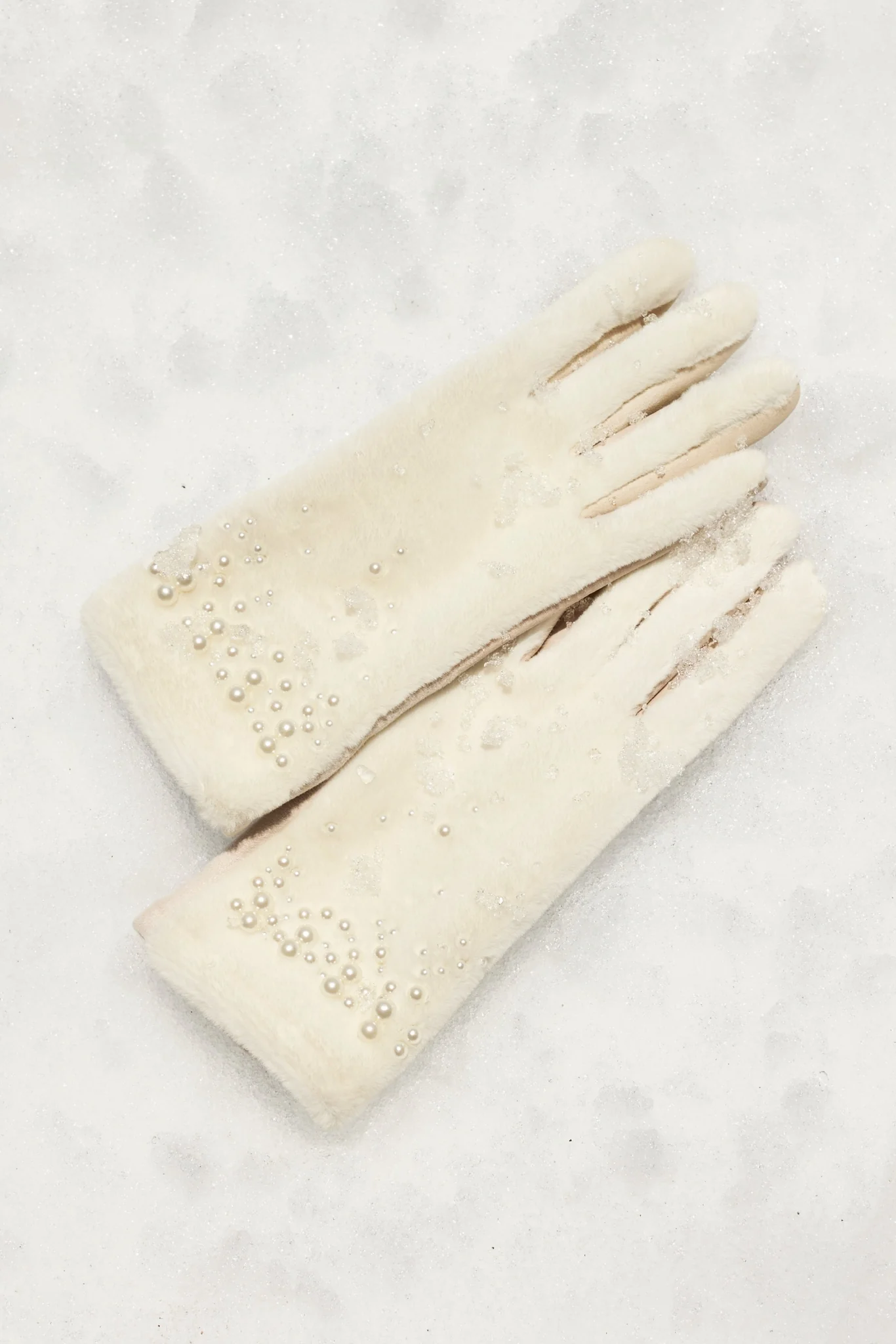 Pearl Faux Fur Winter Glove Cream - Mycitystee