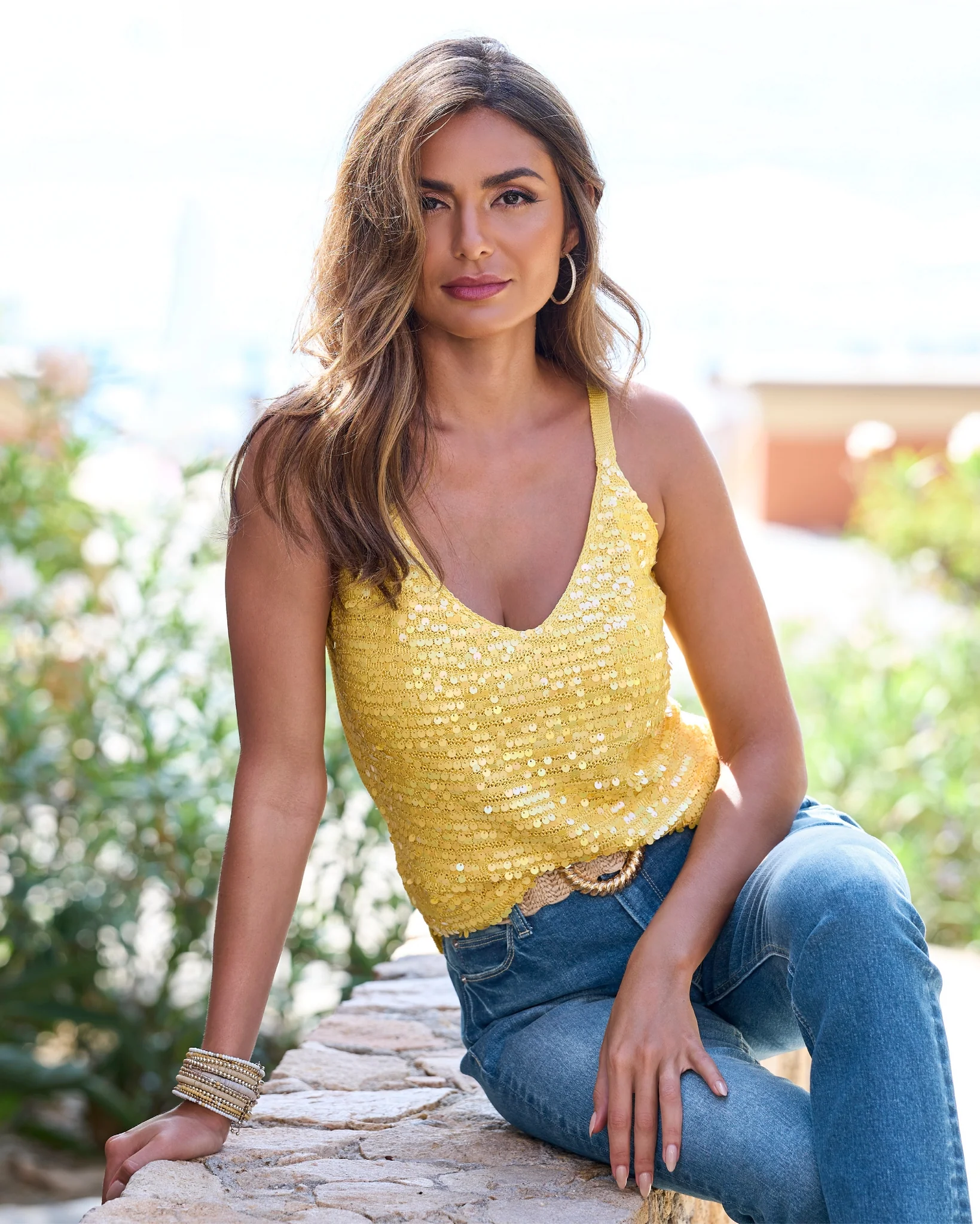 Sequin V-Neck Sweater Tank Lemon Drop - Mycitystee
