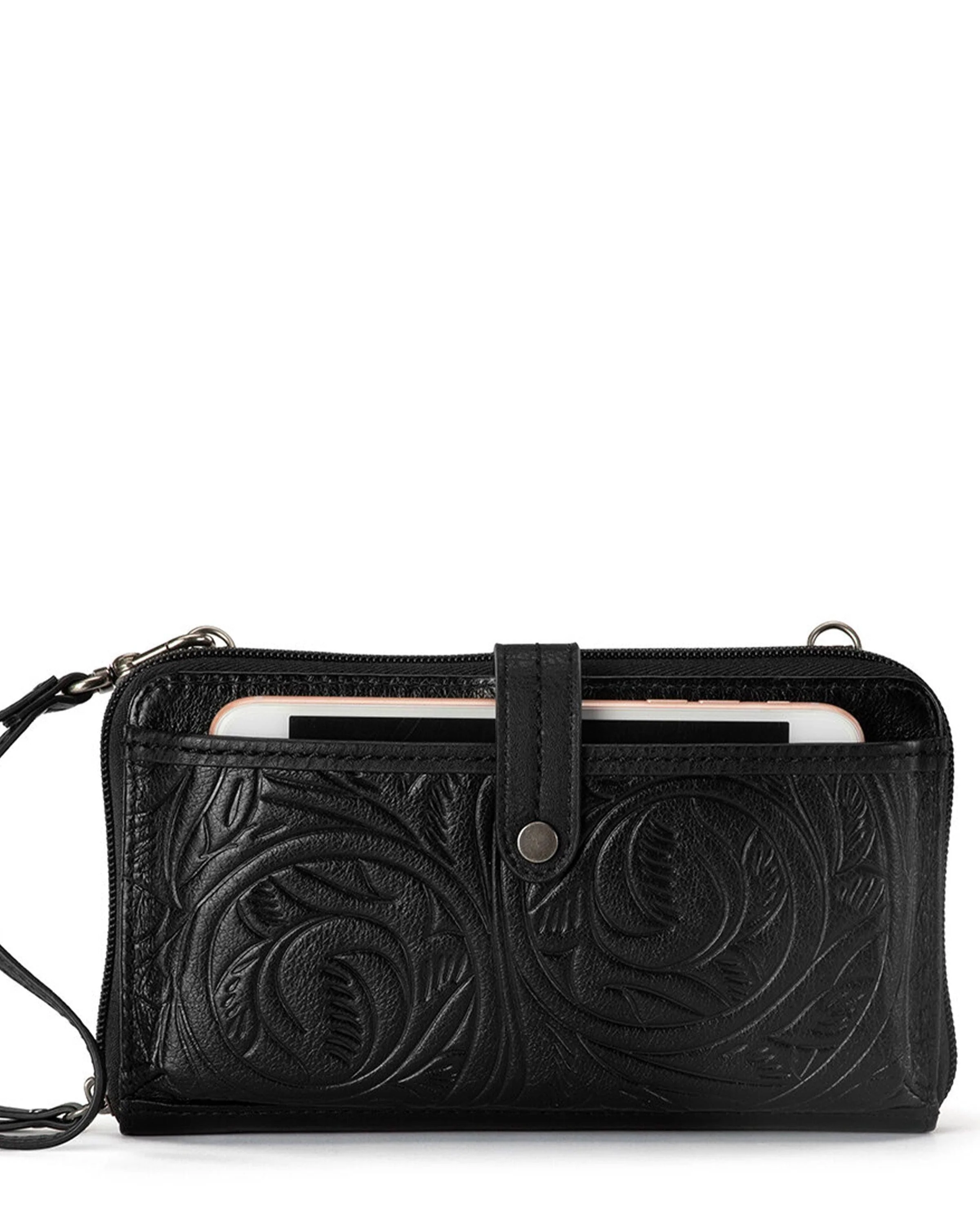 Iris Smartphone Wallet - Leather - Black Leaf Embossed - Mycitystee