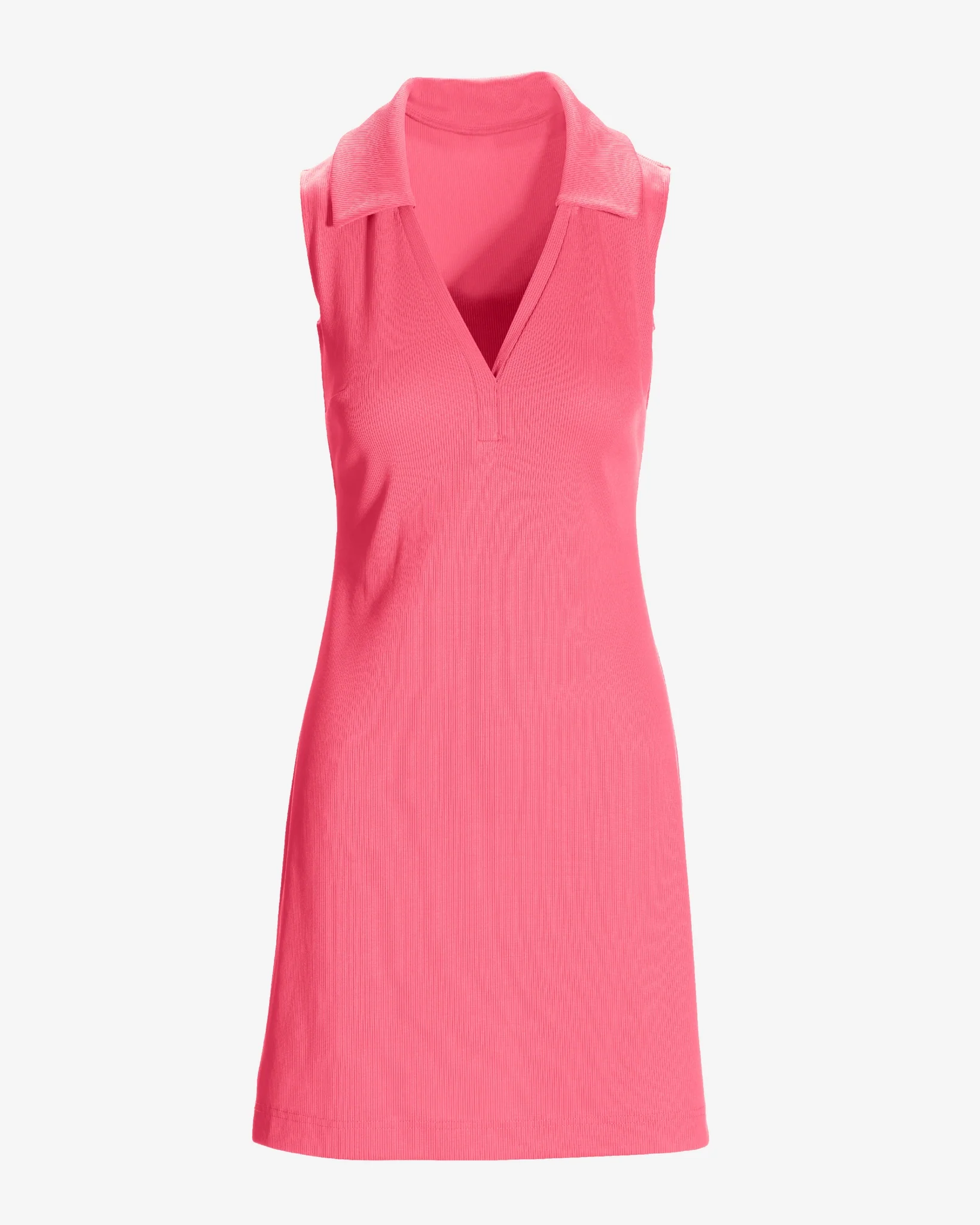 Sleeveless Collared Rib Knit Dress Aurora Pink - Mycitystee