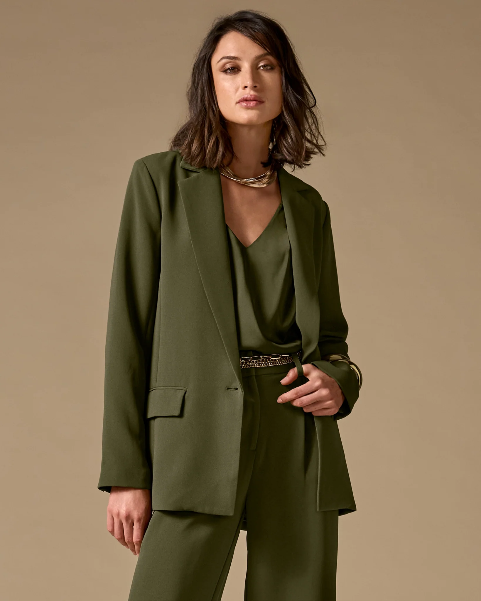 Relaxed Single Button Blazer Olive - Mycitystee
