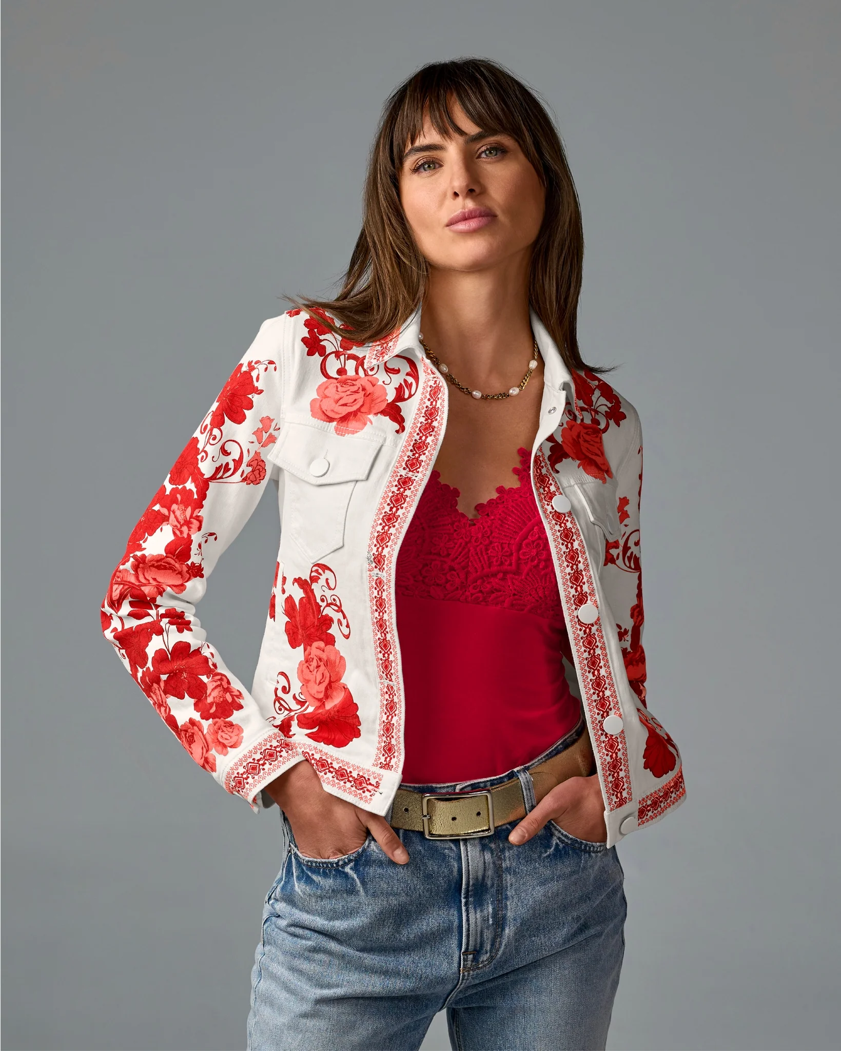 Floral Print Denim Jacket City Chic - Mycitystee