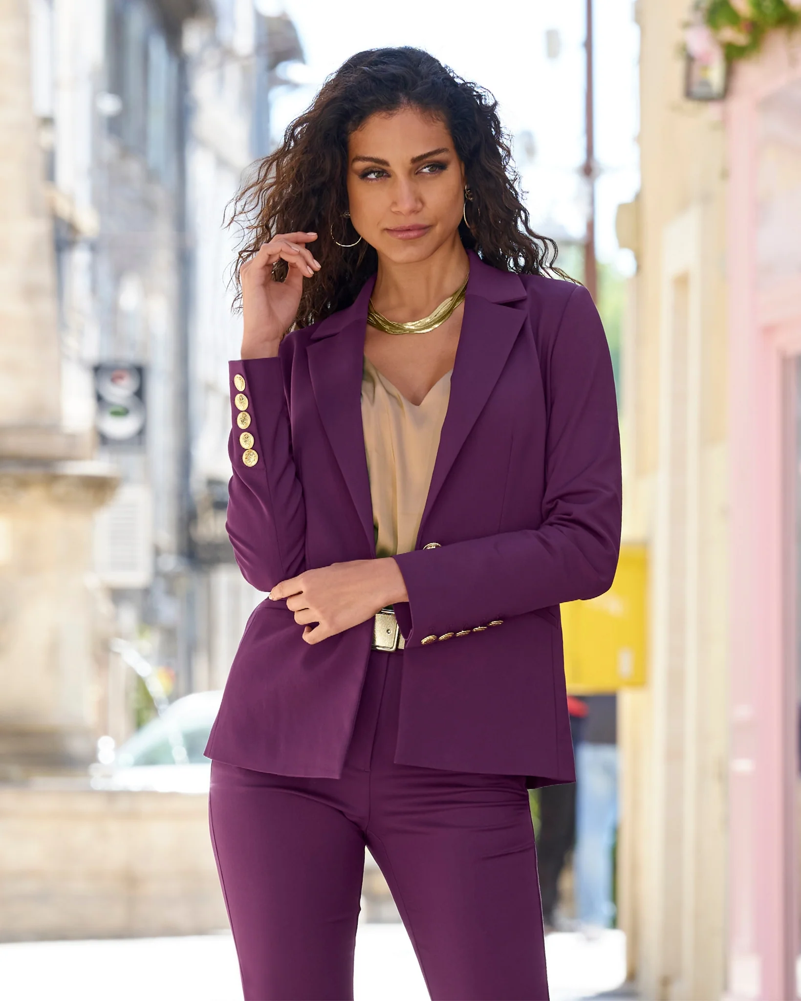 Modern Single Button Blazer Dark Purple - Mycitystee
