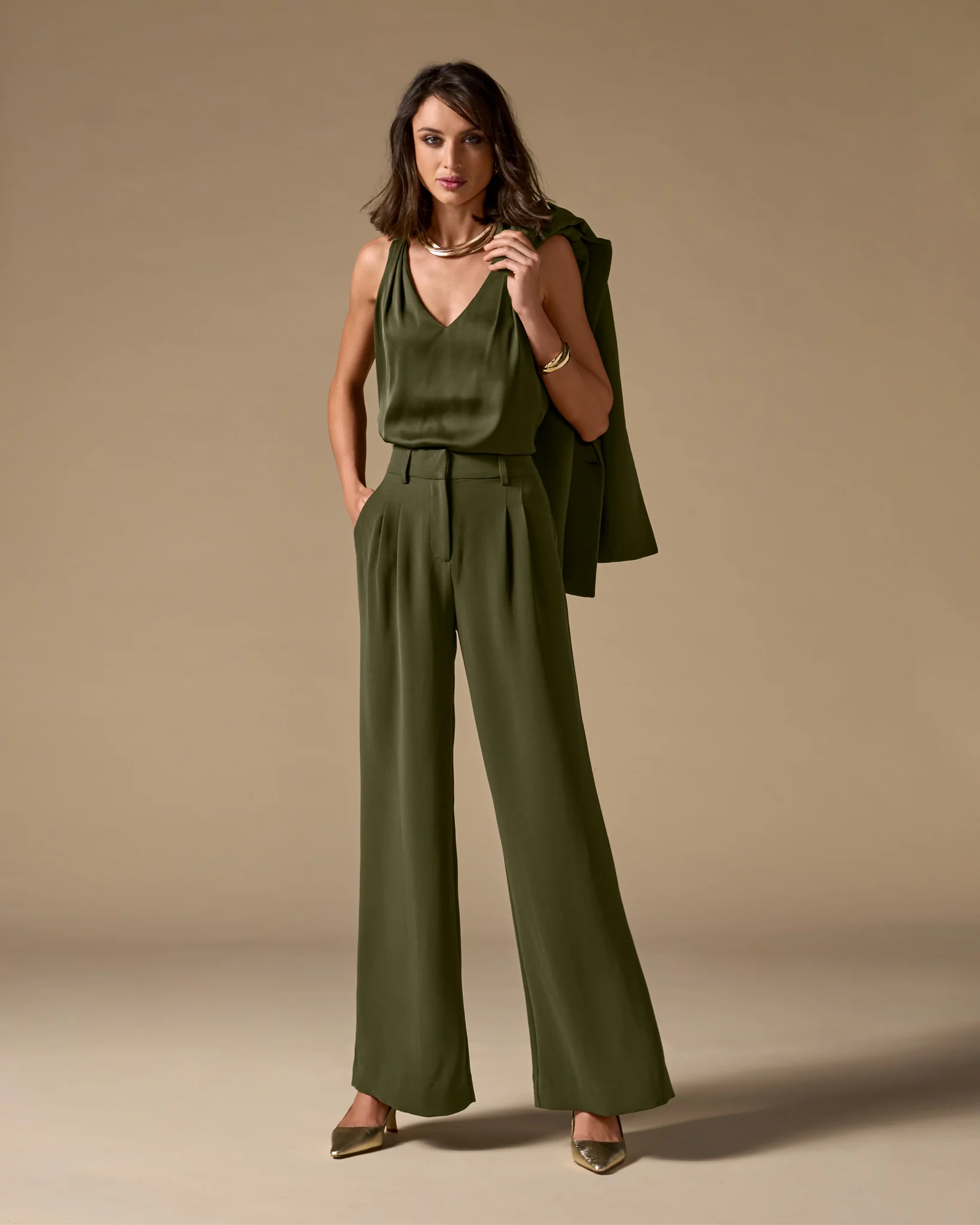 Malibu Wide Leg Effortless Drape Trouser Pant Olive - Mycitystee