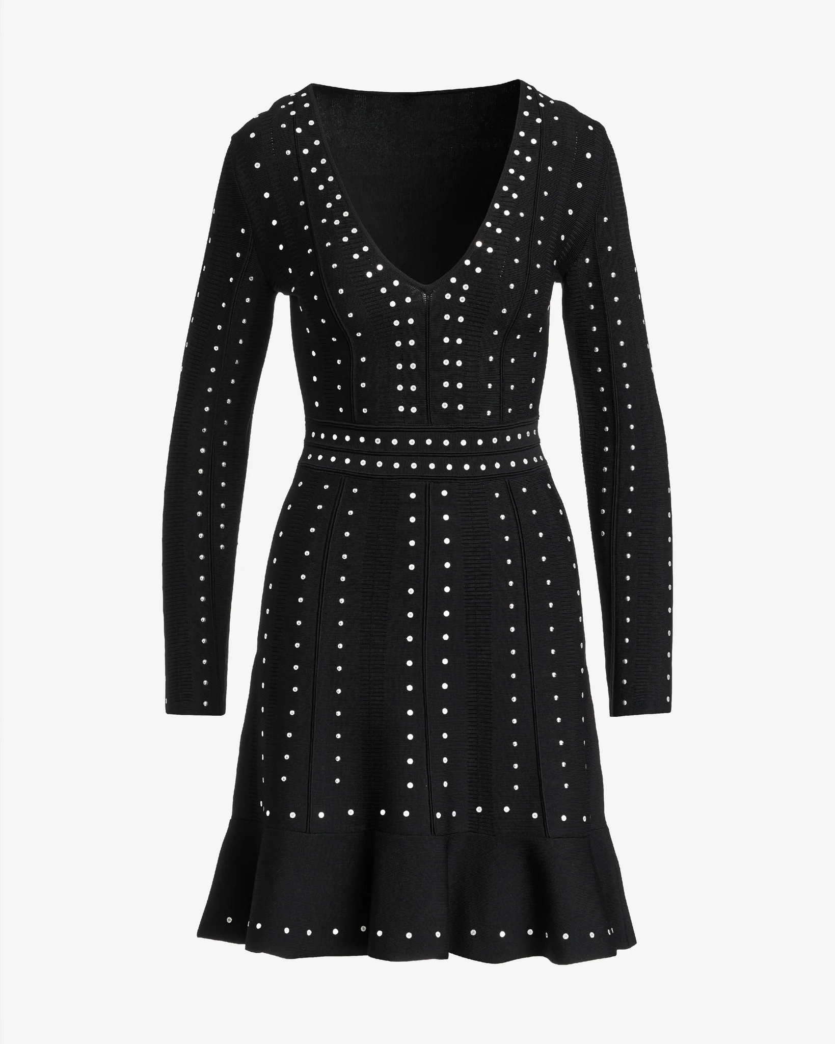 Studded Fit and Flare Ruffle Flounce Sweater Dress Black - Mycitystee