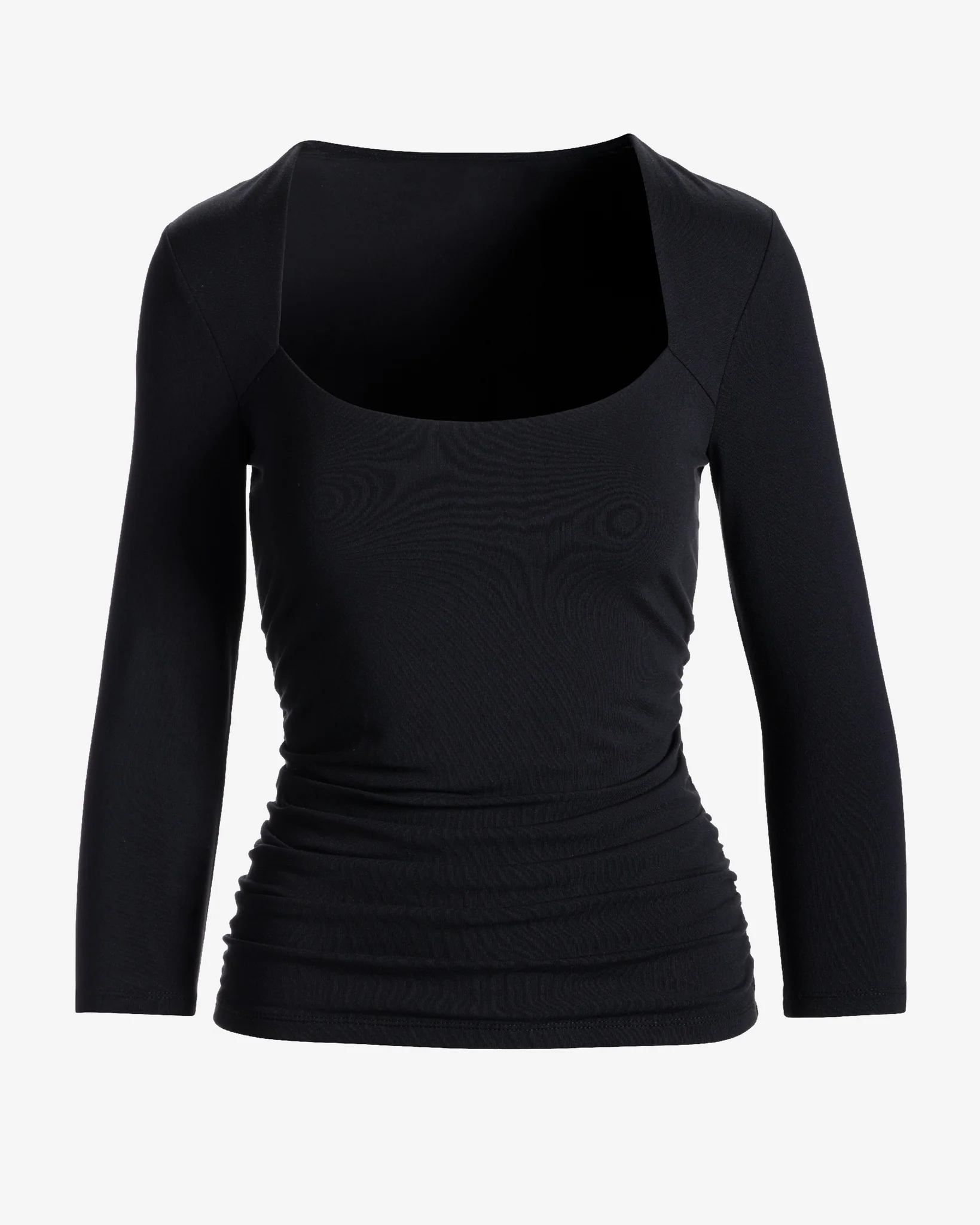 So Sexy Ruched 3/4 Sleeve Scoop Neck Top Proper Black - Mycitystee