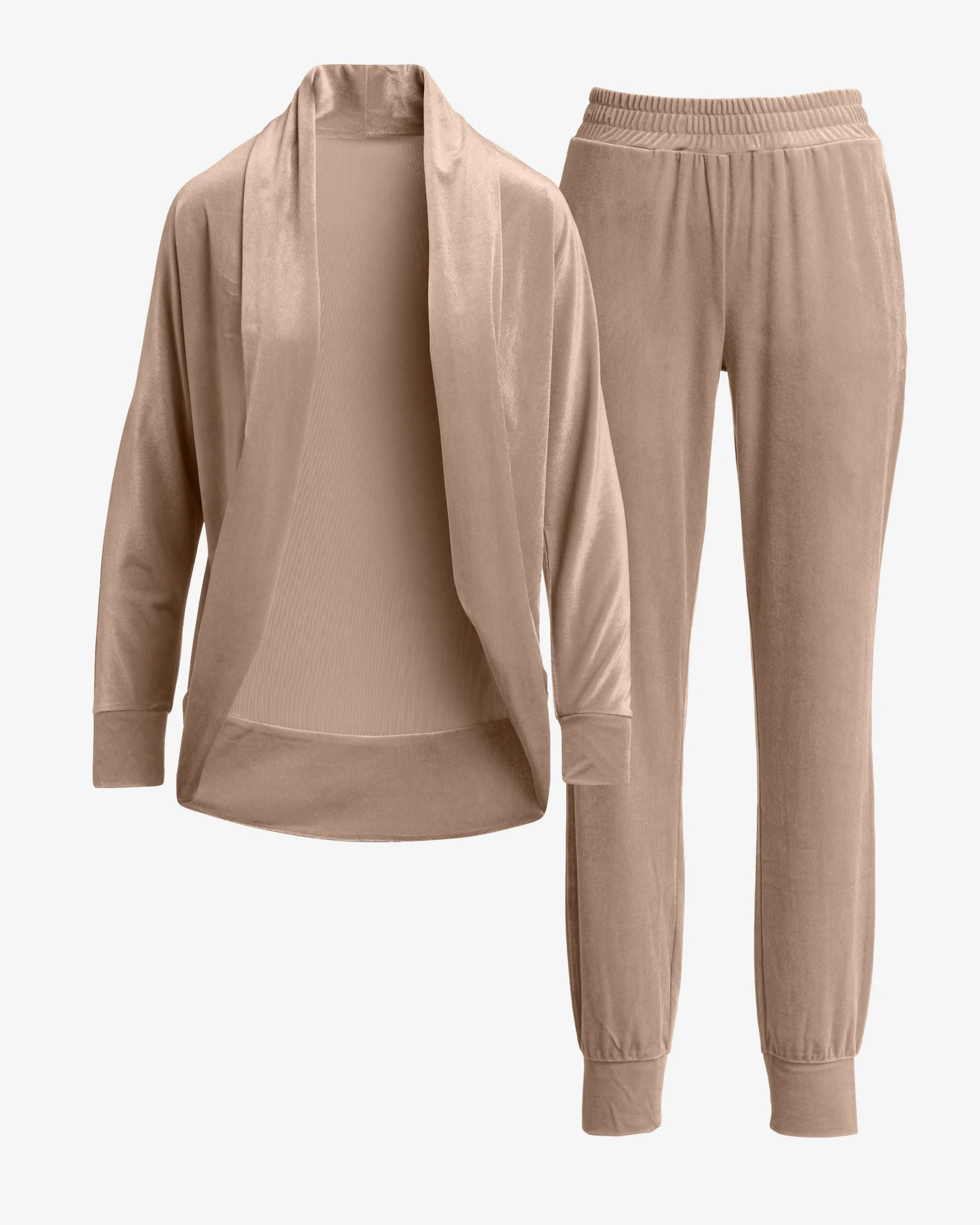 Chic Velour Cocoon Cardigan and Jogger Lounge Set Champagne - Mycitystee