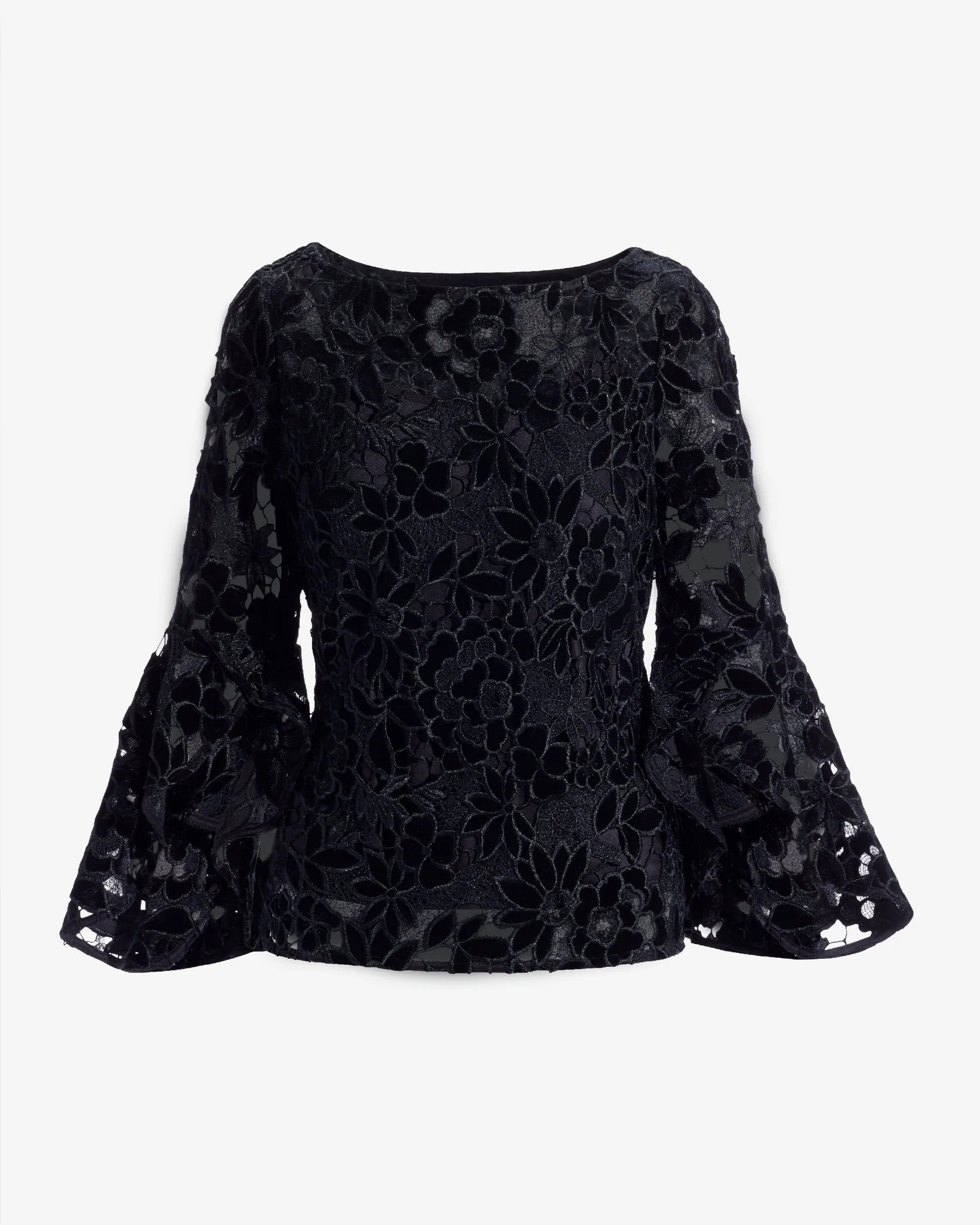 Velvet Lace Drama Sleeve Blouse Black - Mycitystee