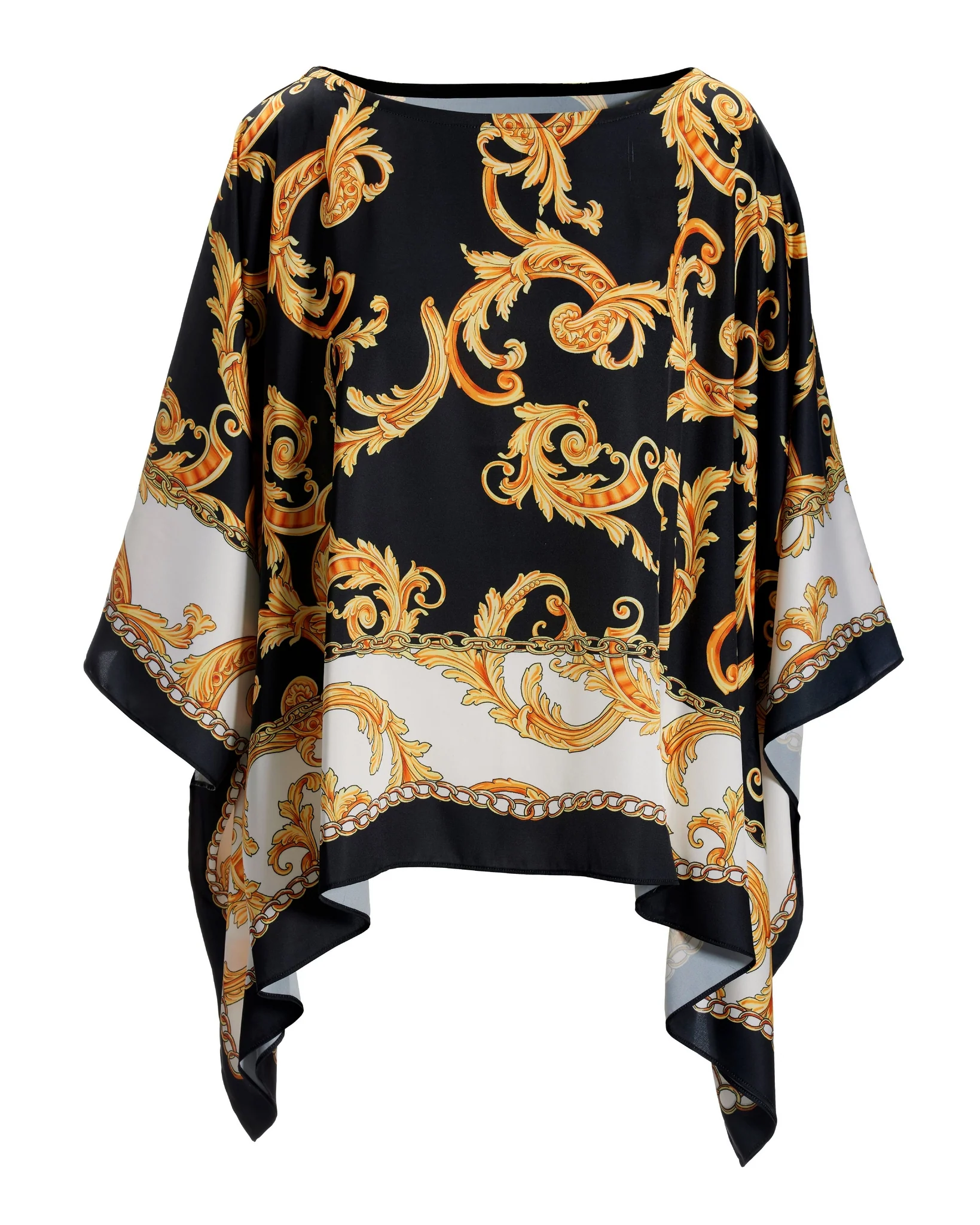 Regal Status Print Kimberly Poncho Charmeuse Blouse Black/Gold - Mycitystee