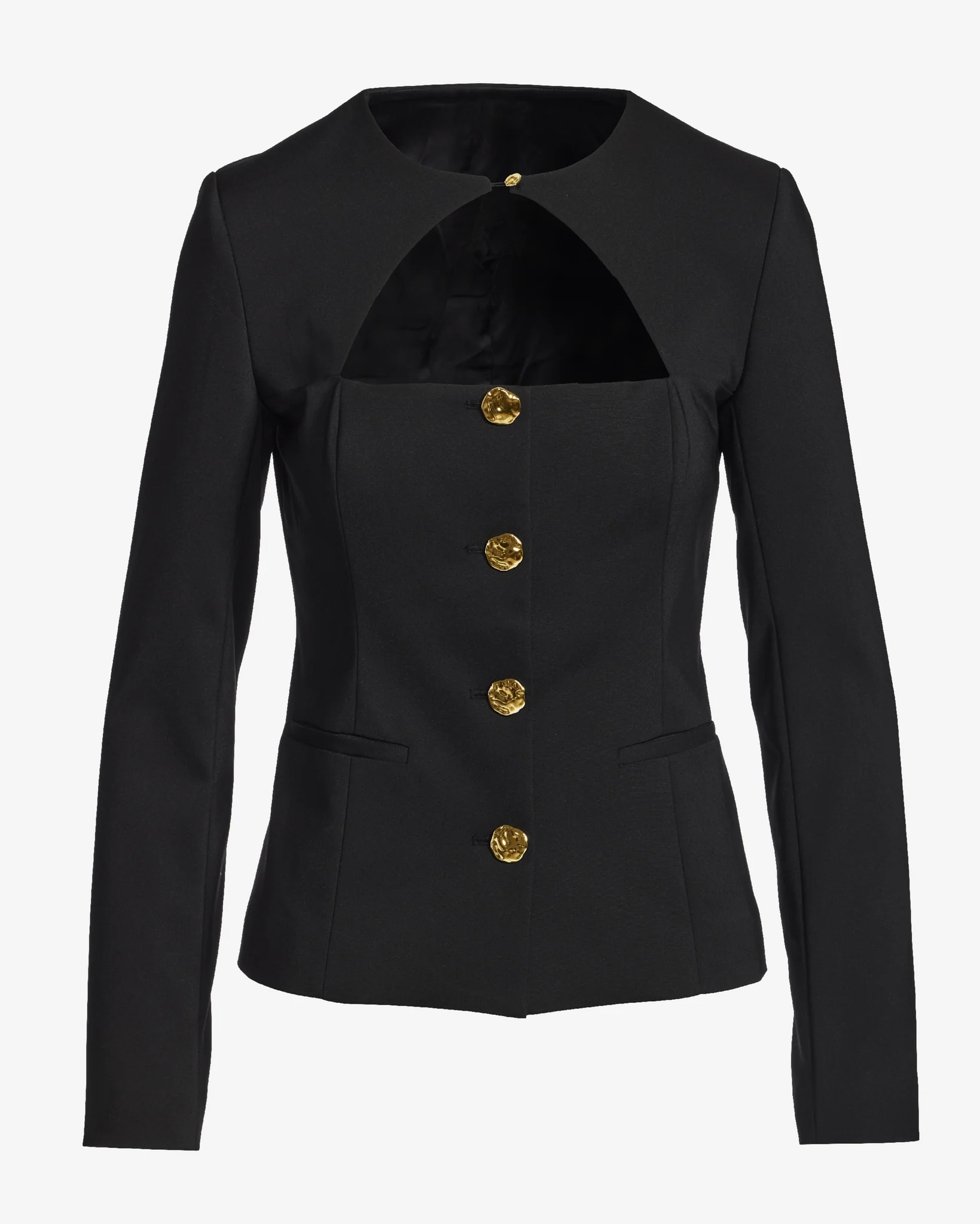 Modern Cutout Novelty Button Peplum Blazer Black - Mycitystee