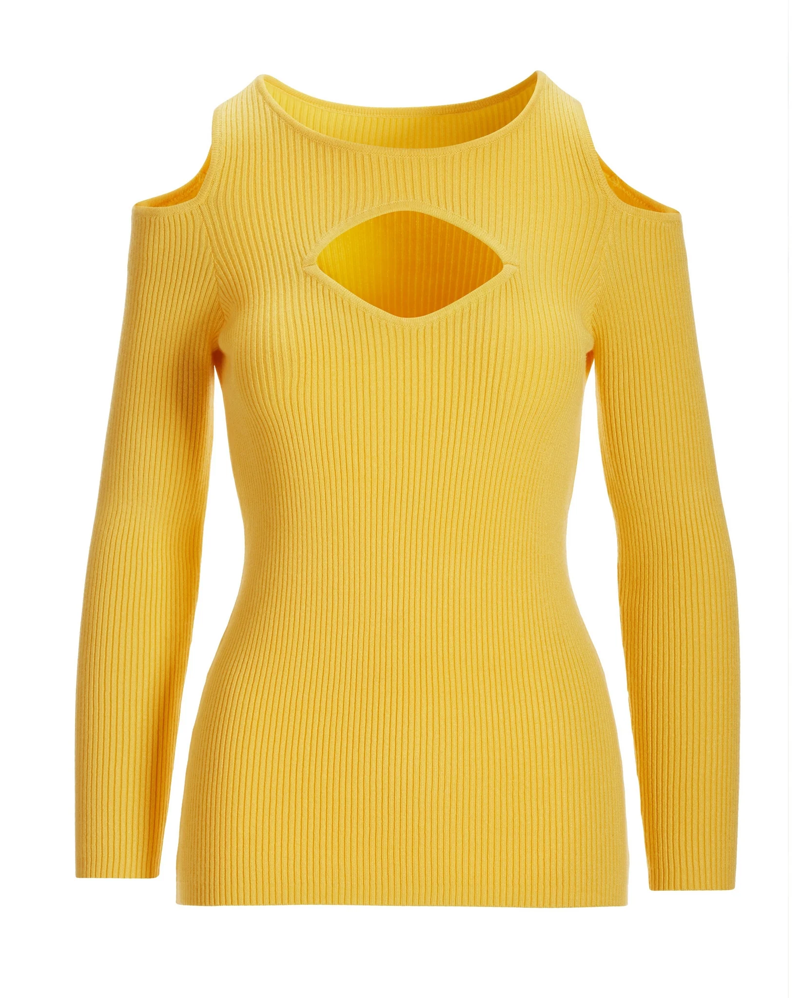 Ribbed Cut Out Cold Shoulder Sweater Lemon Drop - Mycitystee