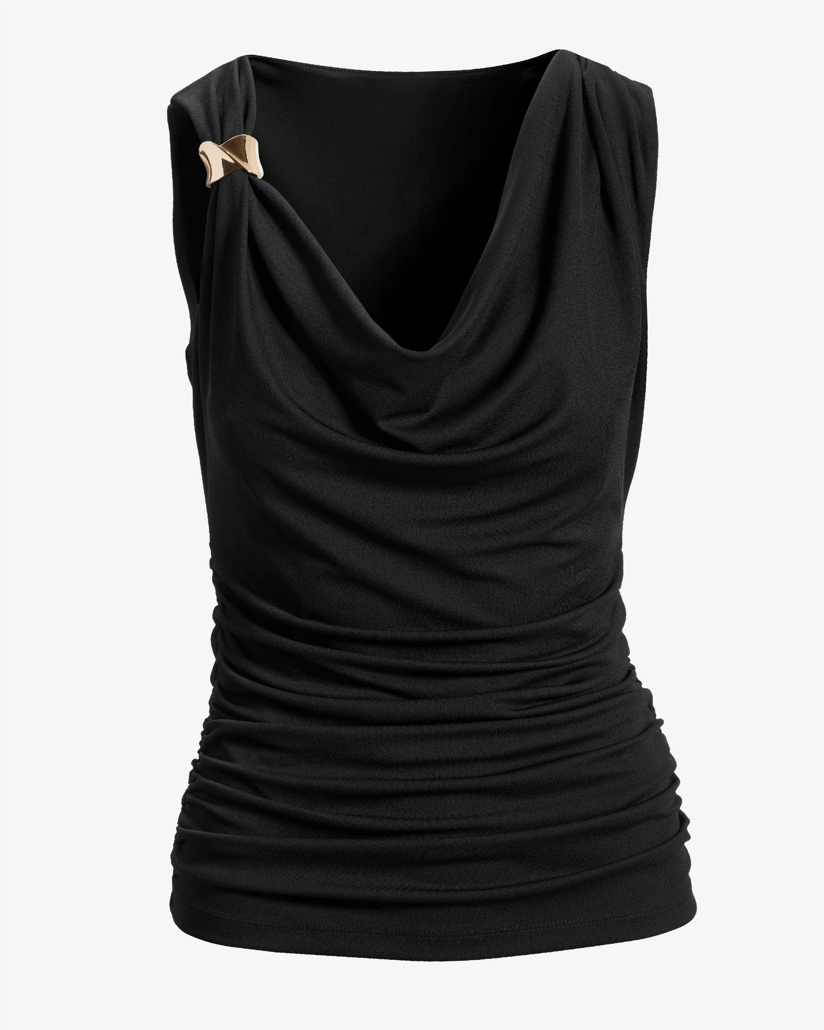 Modern Asymmetric Hardware Ruched Knit Top Black - Mycitystee