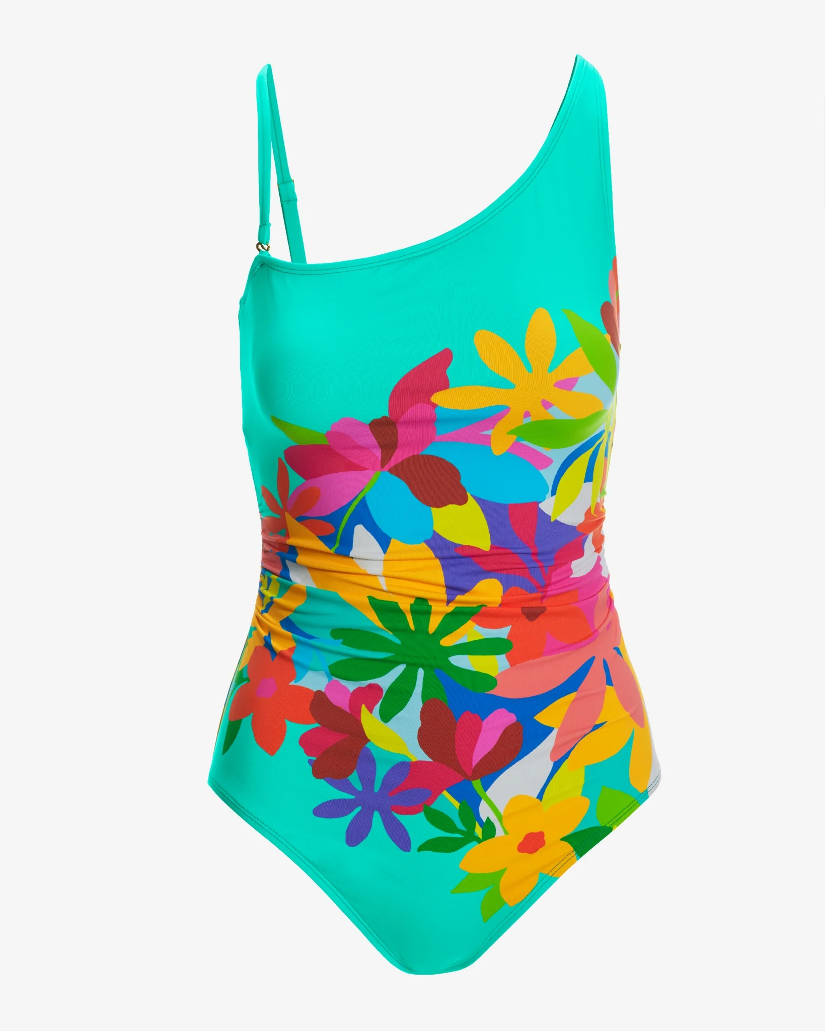 Placed Tropical One Shoulder One Piece Turquoise - Mycitystee
