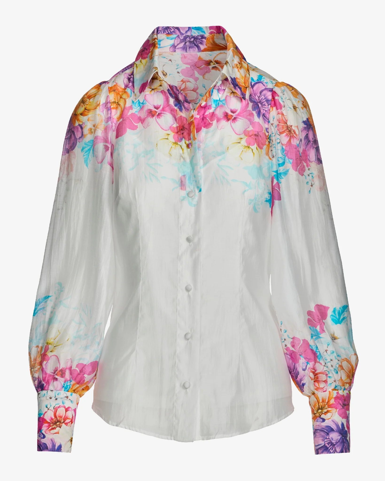 Print Textured Organza Victoria Drama Sleeve Shirt Iris Garden - Mycitystee