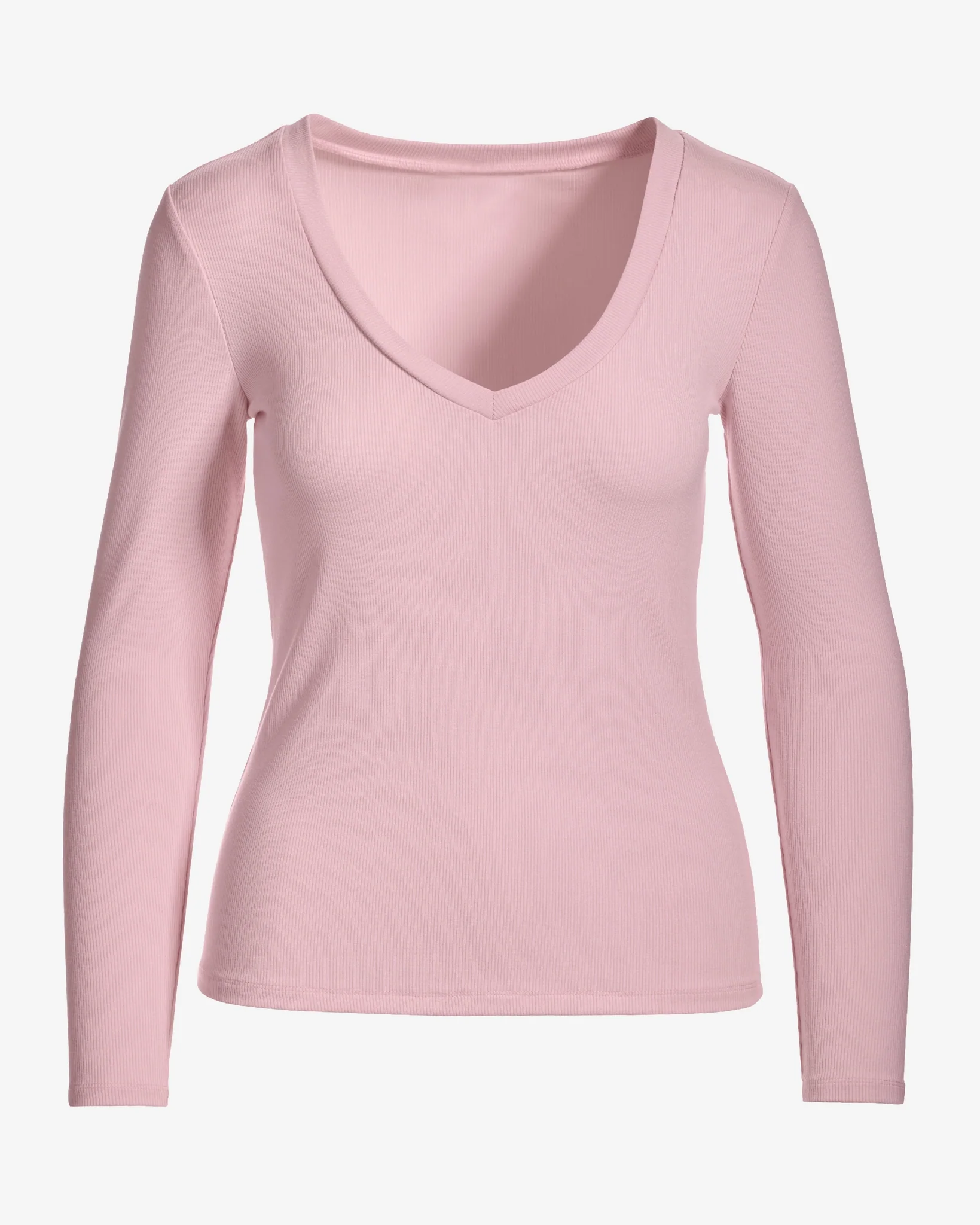 So Essential Ribbed V Neck Long Sleeve Top Soft Pink - Mycitystee