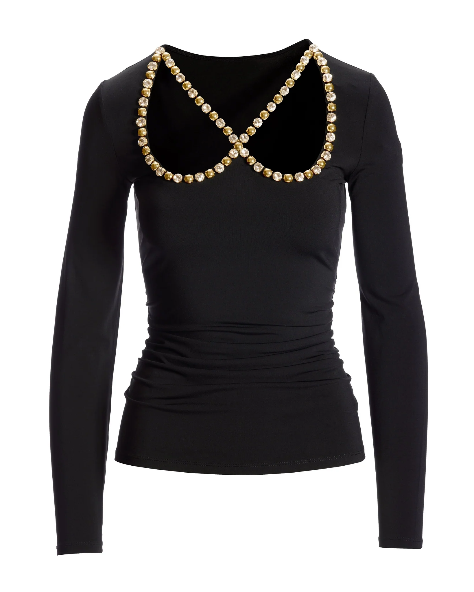 So Chic Embellished Cut Out Knit Top Black - Mycitystee