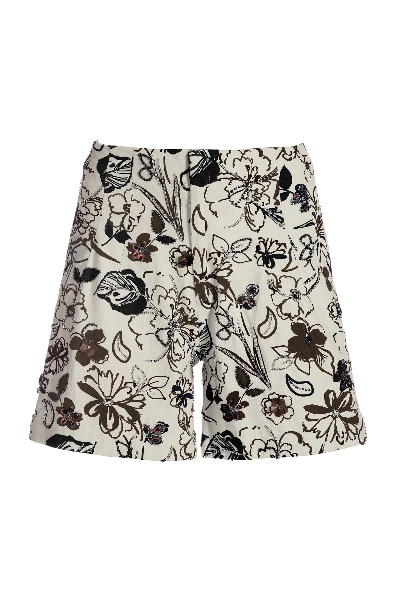 Sketchbook Florals Embellished Short Ivory/Brown - Mycitystee