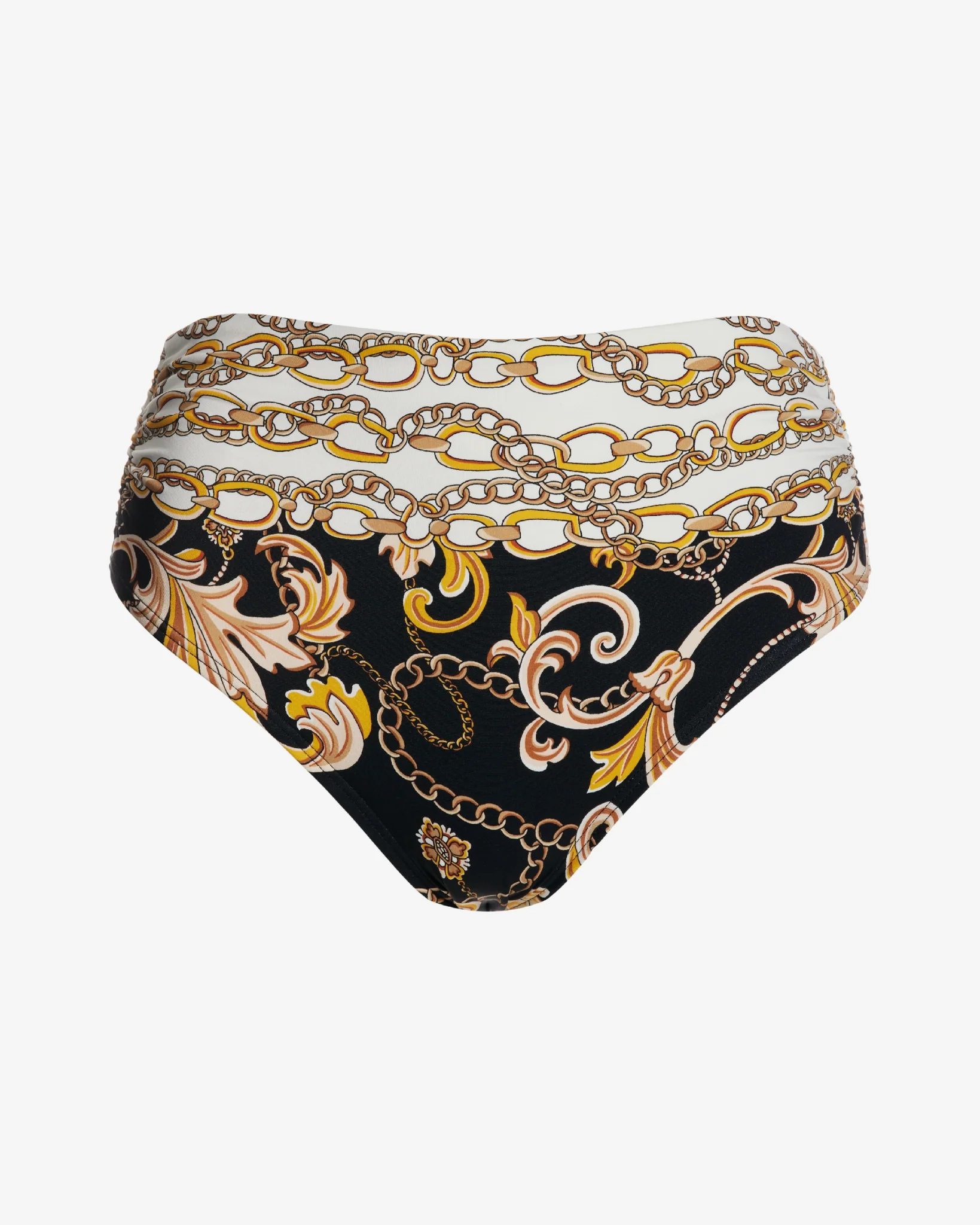 Swim Sense Filigree Status Print High Waist Bikini Bottom Black/Gold - Mycitystee