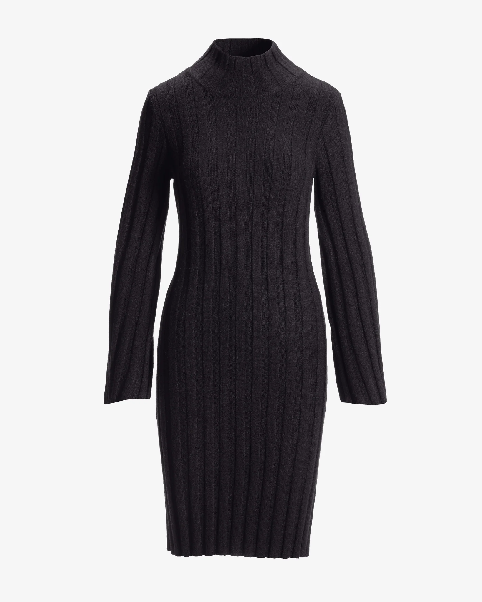 Turtleneck Bell Sleeve Wide Rib Sweater Dress Black - Mycitystee