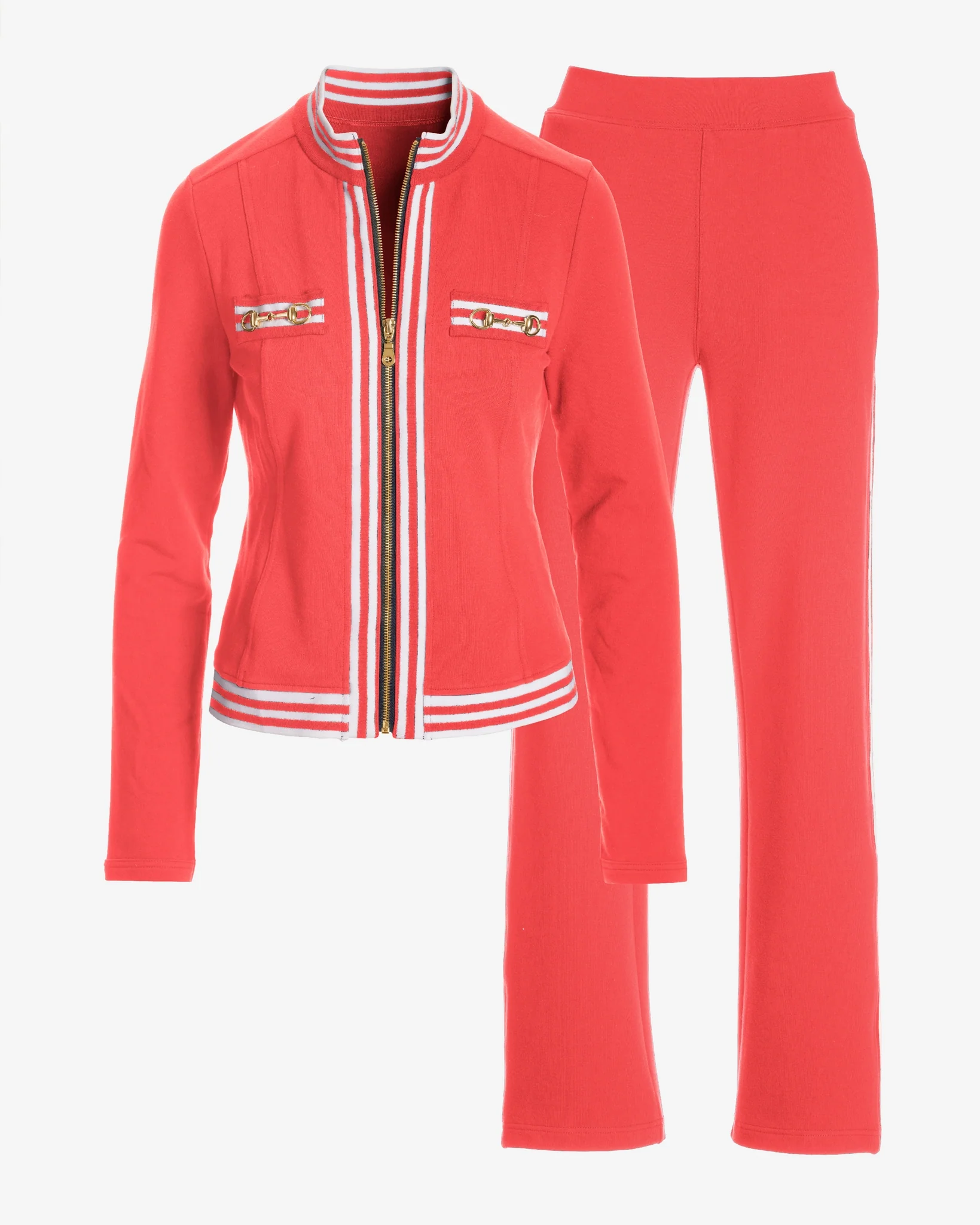 Striped French Terry Hardware Full Length Pant Set Cayenne - Mycitystee