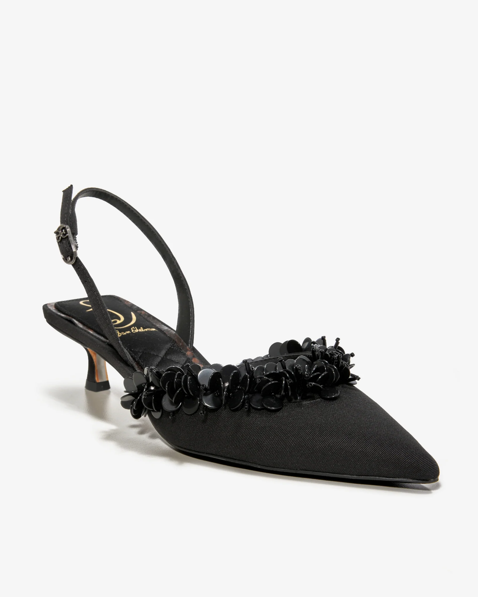 Embellished Slingback Kitten Heel Black - Mycitystee