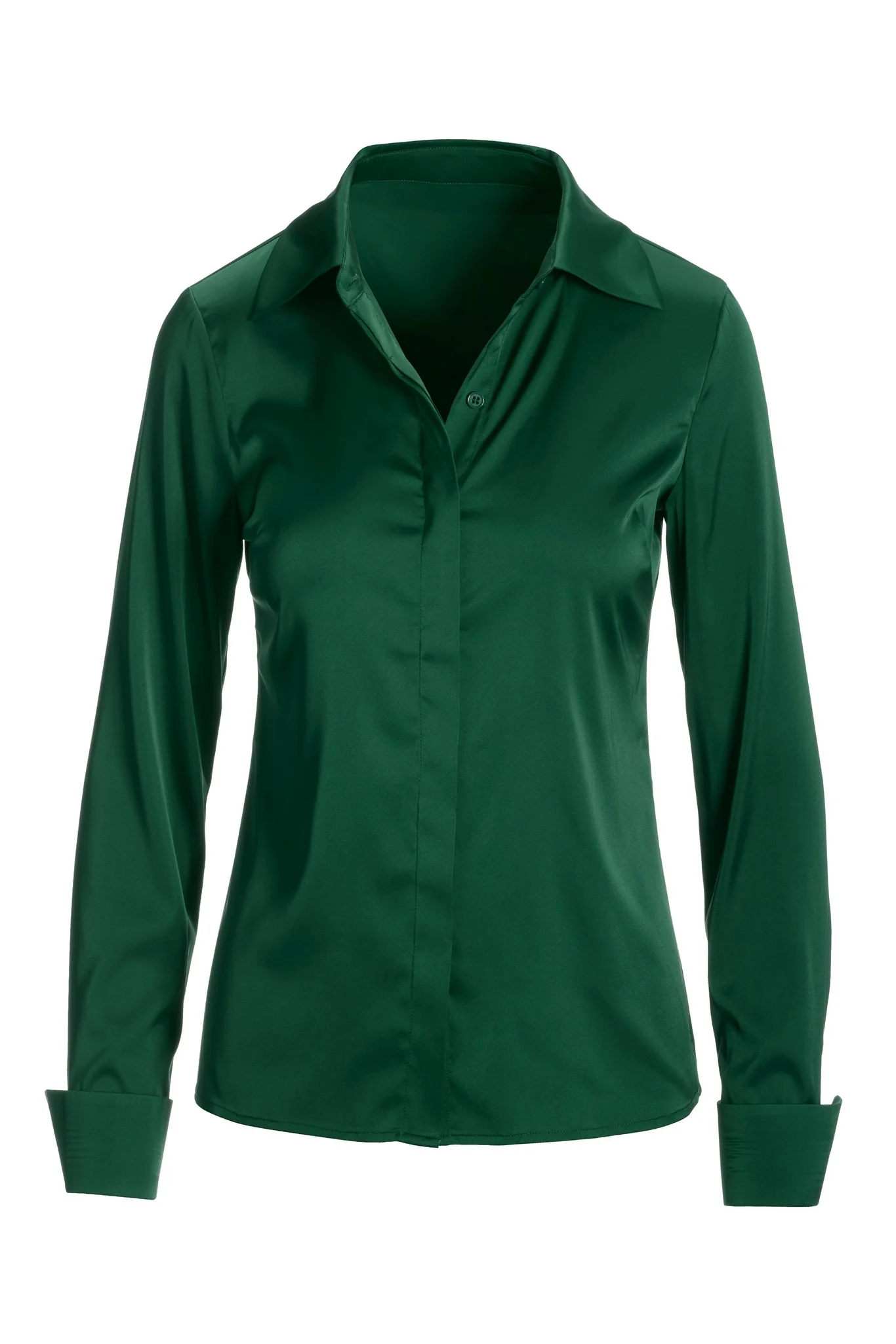 Sophia Button-Up Charmeuse Blouse Emerald - Mycitystee