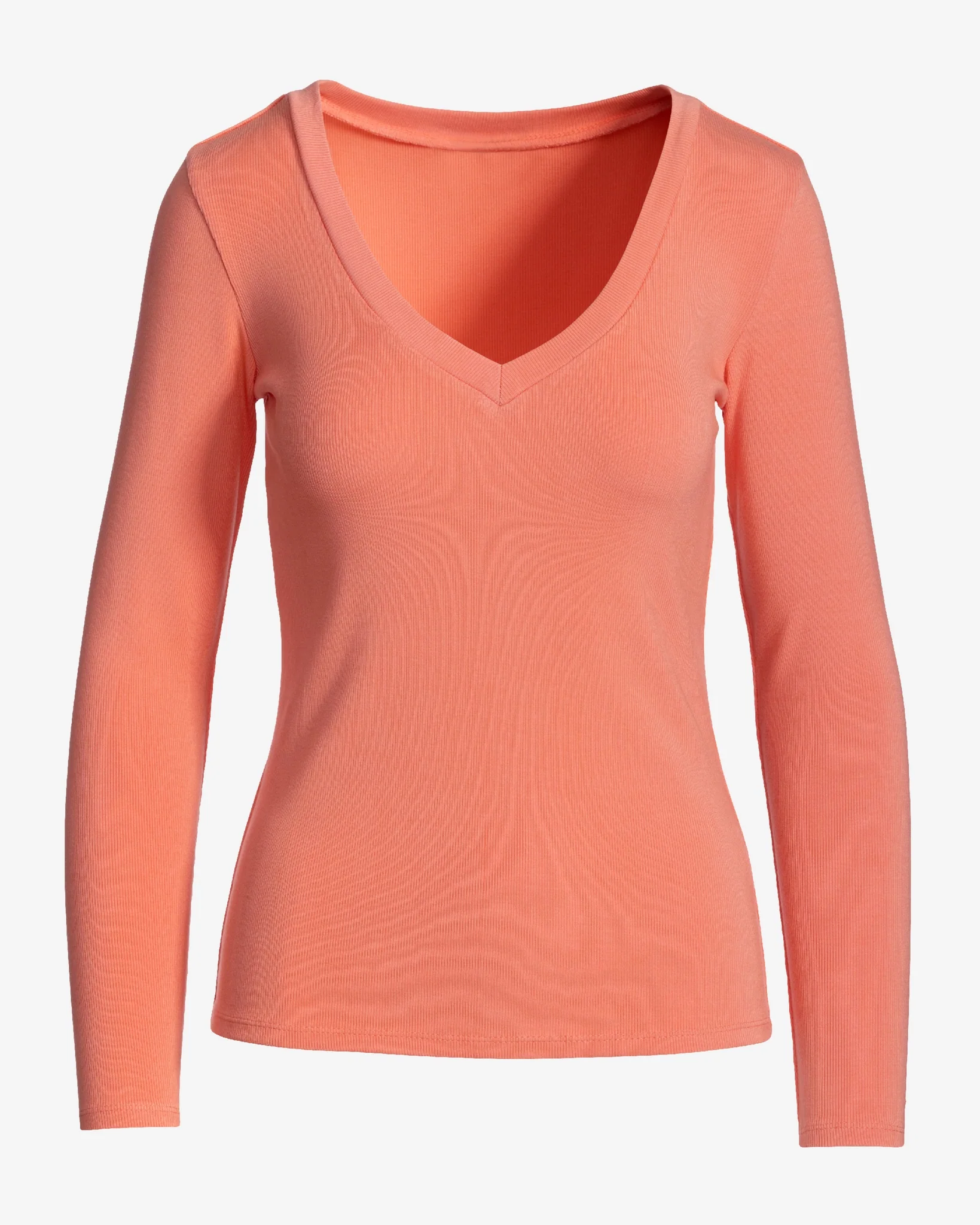 So Essential Ribbed V Neck Long Sleeve Top Shell Pink - Mycitystee