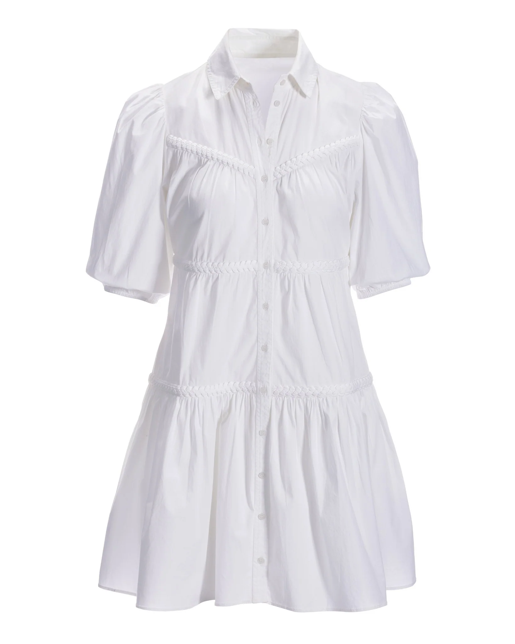 Puff-Sleeve Poplin Tiered Effortless Dress White - Mycitystee