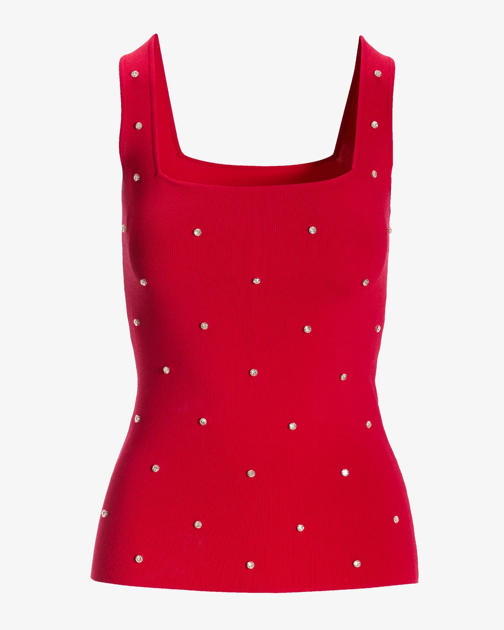 Square Neck Rhinestone Embellished Sweater Tank Racing Red - Mycitystee