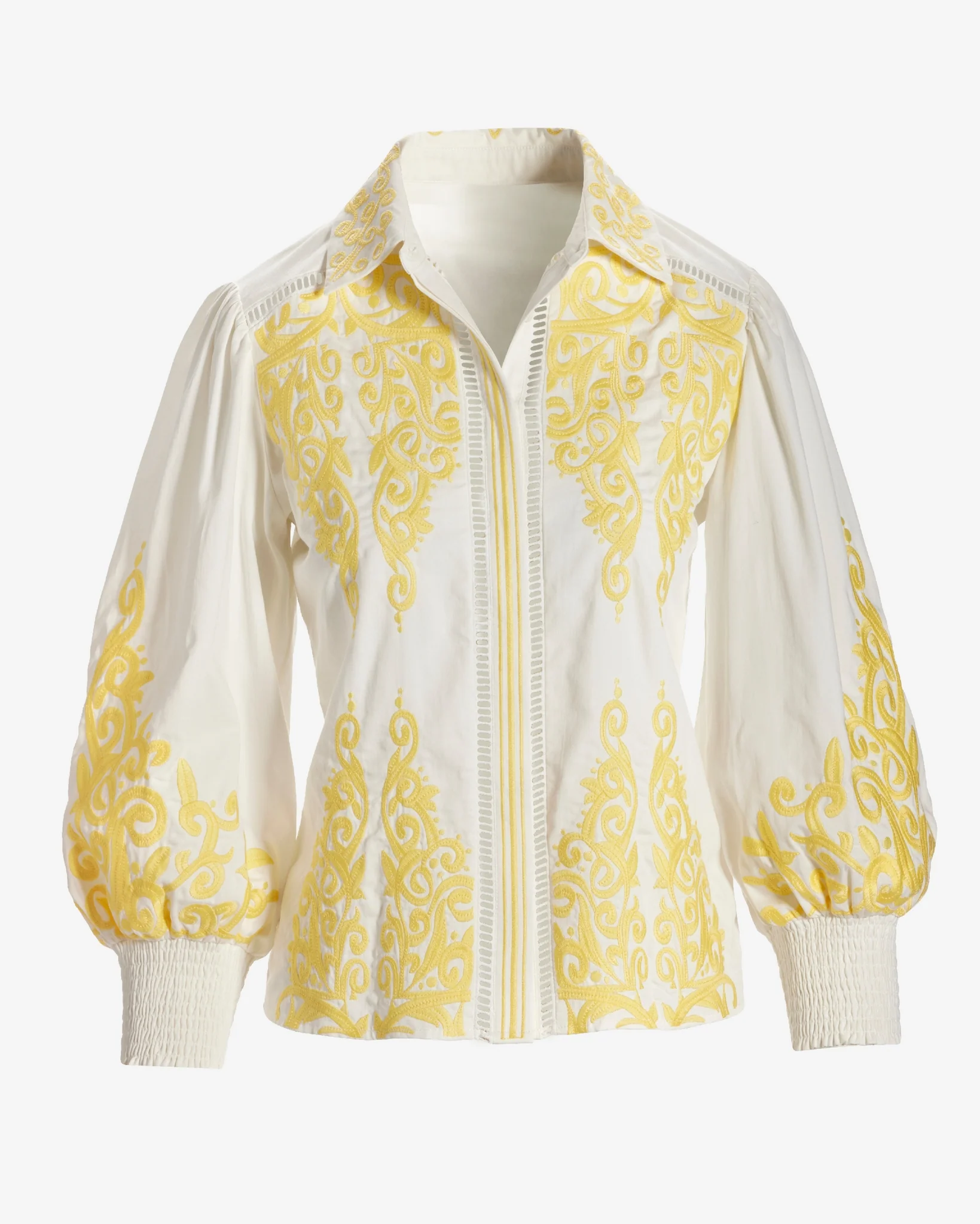 Hamptons Scroll Detail Button Up Shirt Lemon Drop - Mycitystee