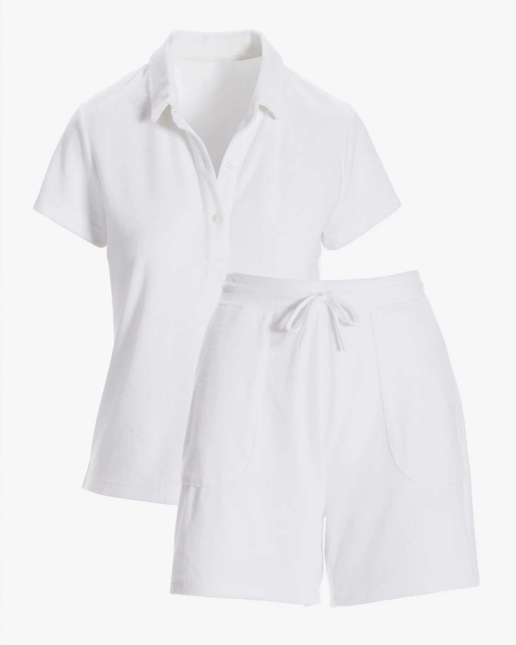 Beach Terry Polo Sport Short Set White - Mycitystee
